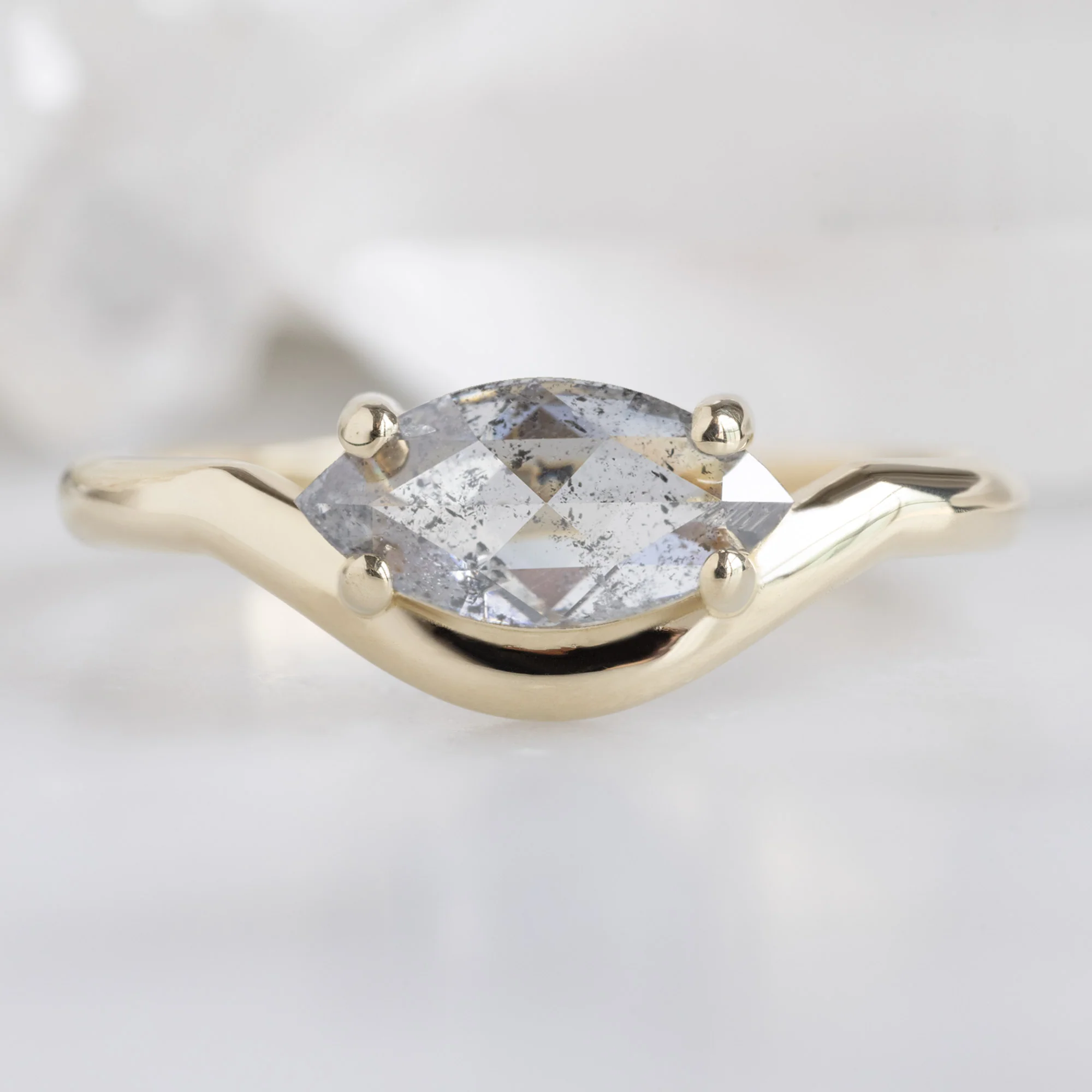 The Wave Ring | 0.72ct Marquise Salt and Pepper Diamond in 14K Yellow Gold