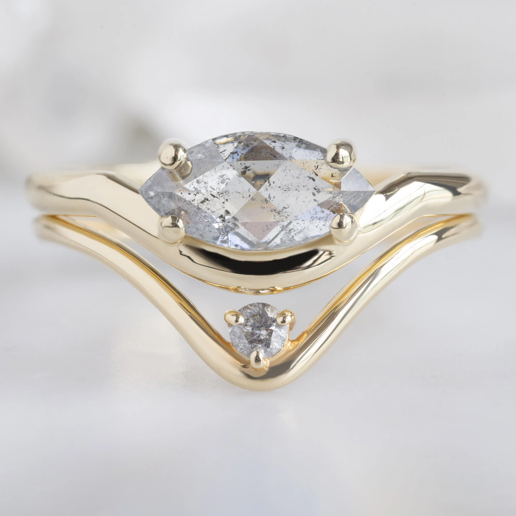 The Wave Ring | 0.72ct Marquise Salt and Pepper Diamond in 14K Yellow Gold - Image 3