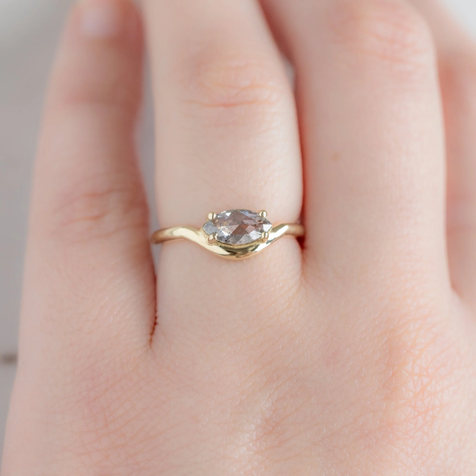 The Wave Ring | 0.72ct Marquise Salt and Pepper Diamond in 14K Yellow Gold - Image 4