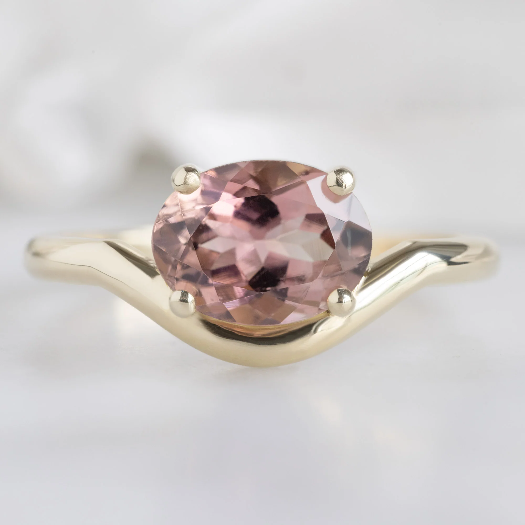 The Wave Ring | 1.35ct Oval Pink Tourmaline in 14k Yellow Gold