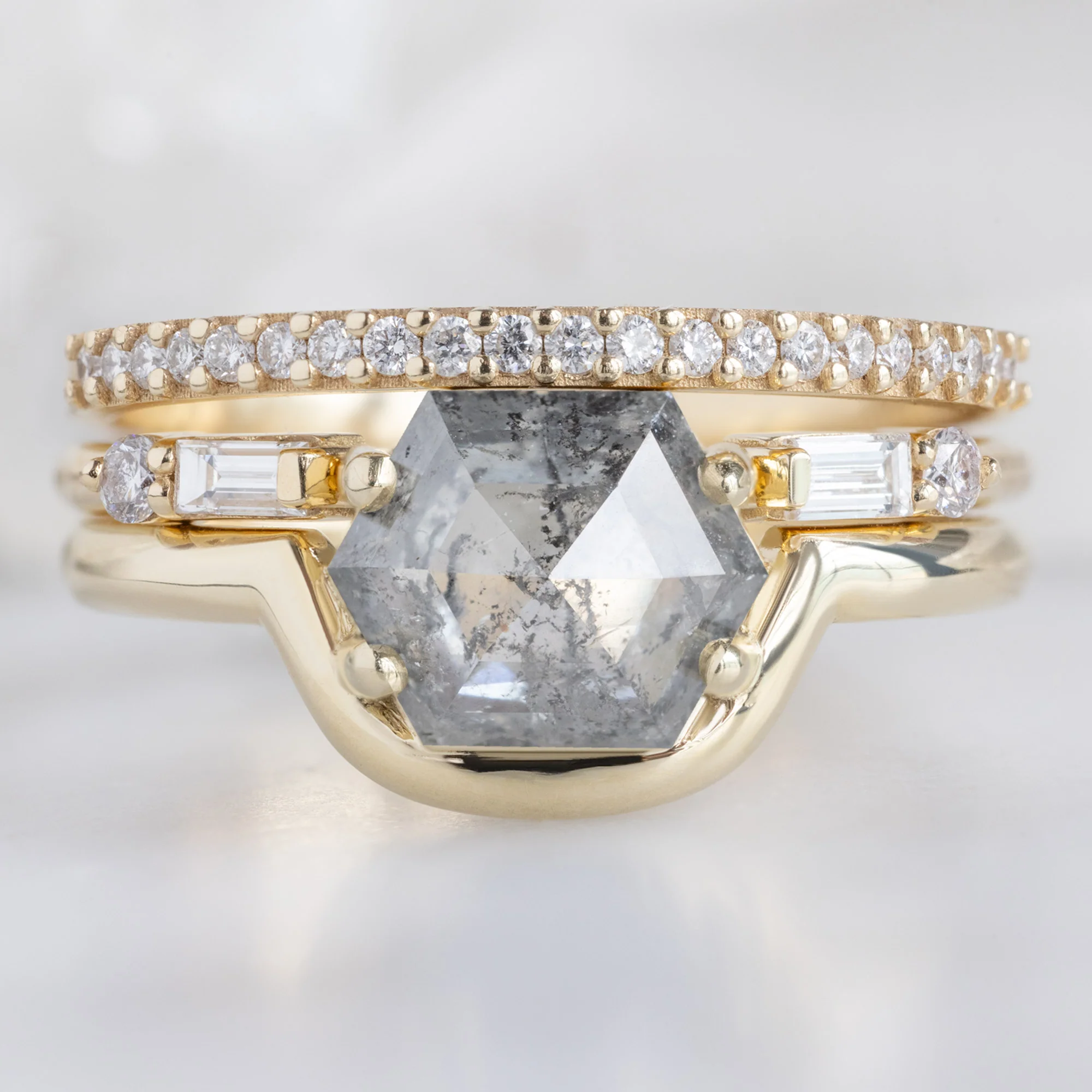 The Wave Ring | 1.37ct Hexagon Salt and Pepper Diamond in 14K Yellow Gold - Image 2