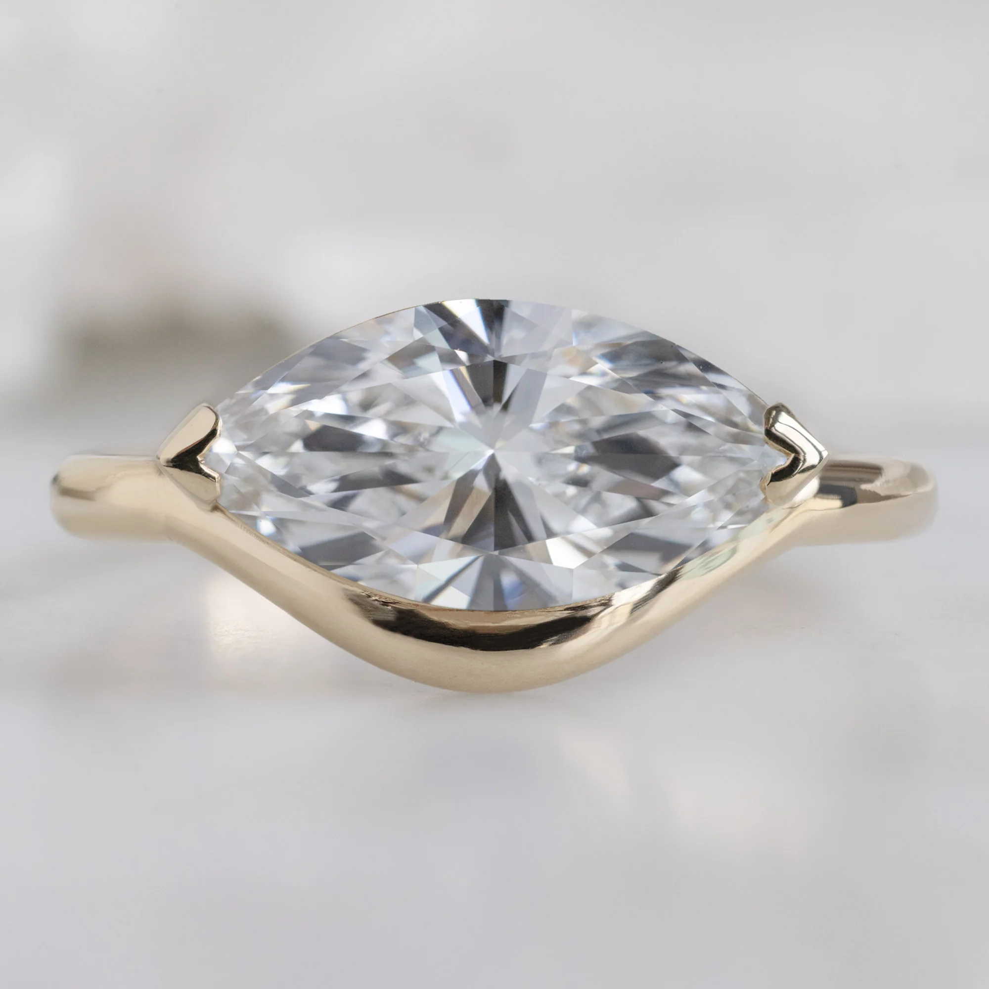 The Wave Ring | 1.50ct Lab Grown Marquise White Diamond in 14K Yellow Gold