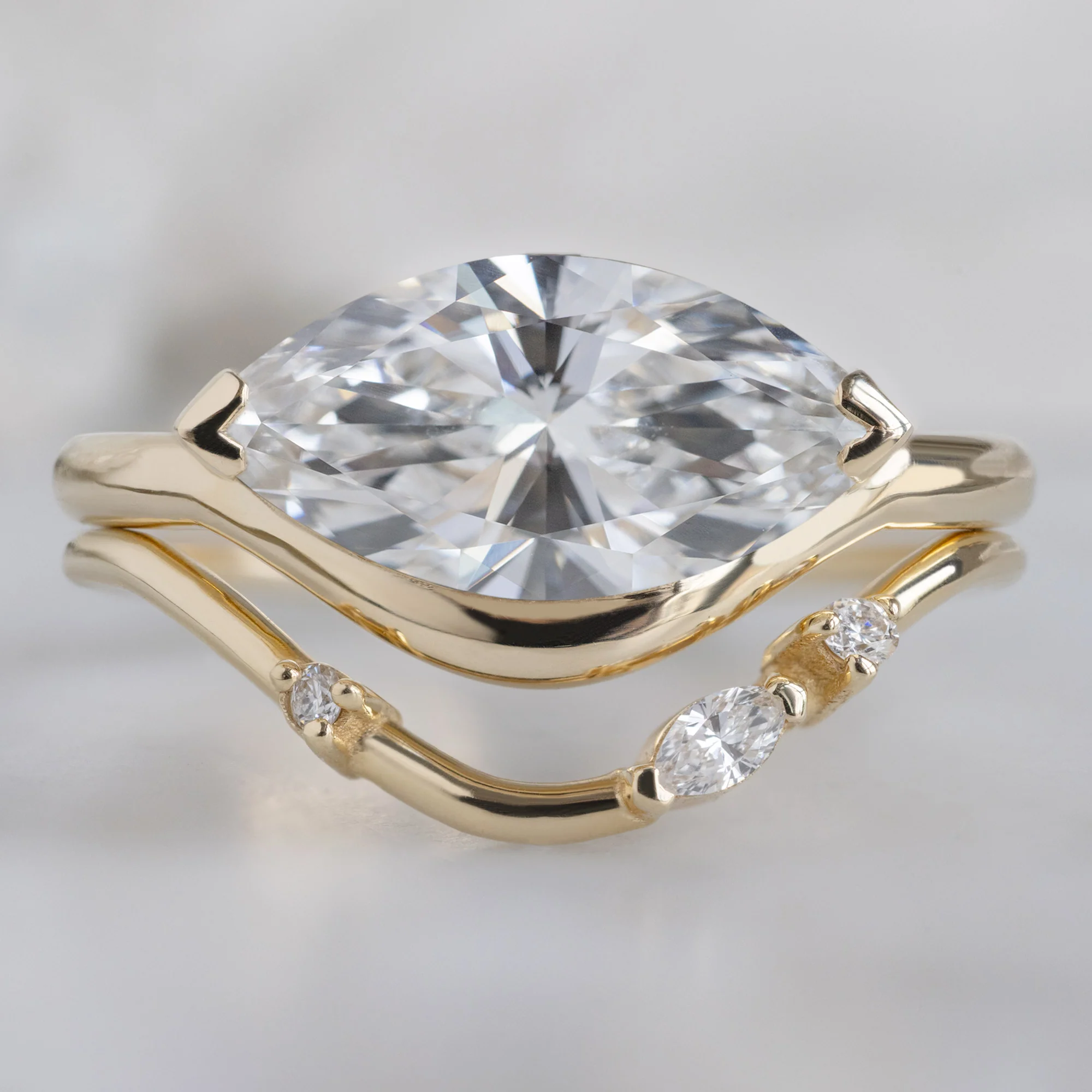 The Wave Ring | 1.50ct Lab Grown Marquise White Diamond in 14K Yellow Gold - Image 3