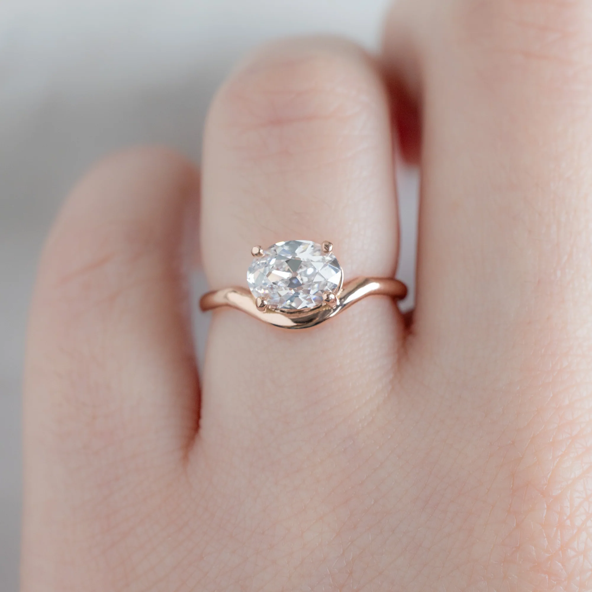 The Wave Ring | 1.51ct Lab Grown Oval White Diamond in 14K Rose Gold - Image 4