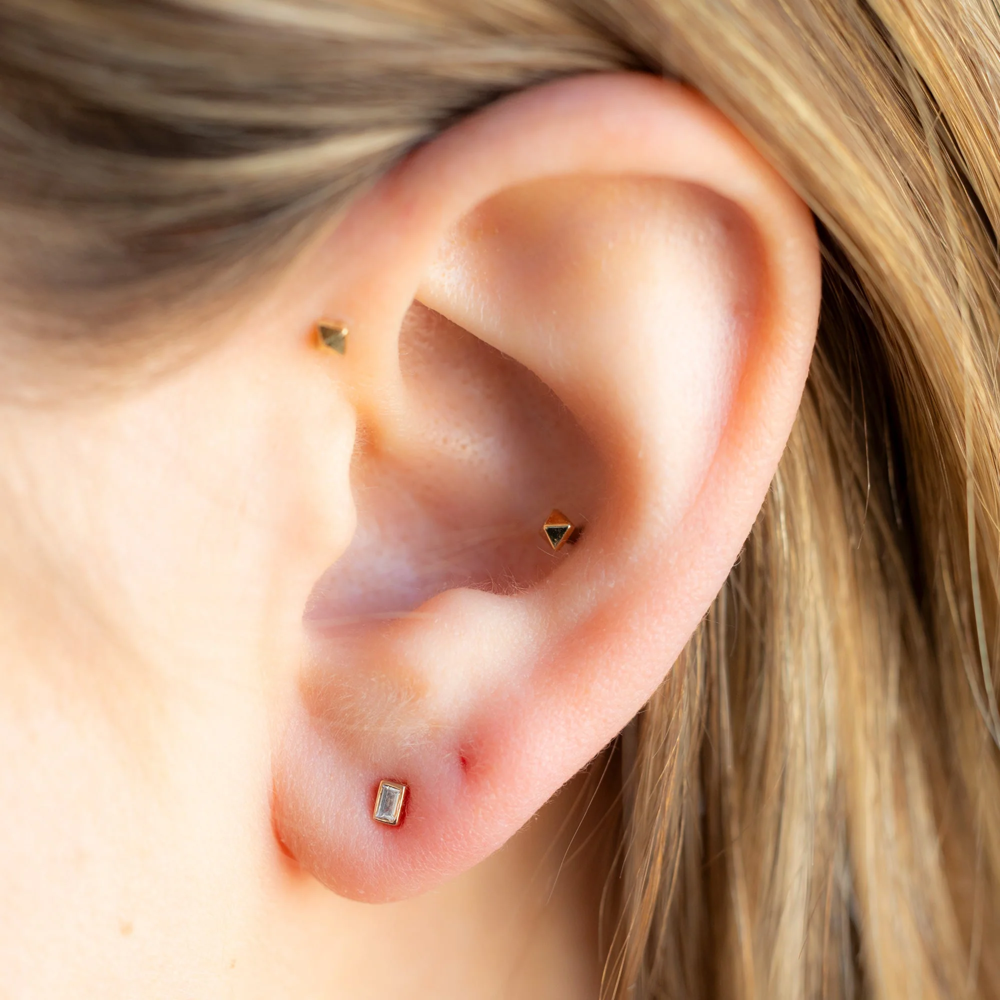 The White Diamond Baguette Stud Earrings | Yellow, Rose or White Gold - Image 2