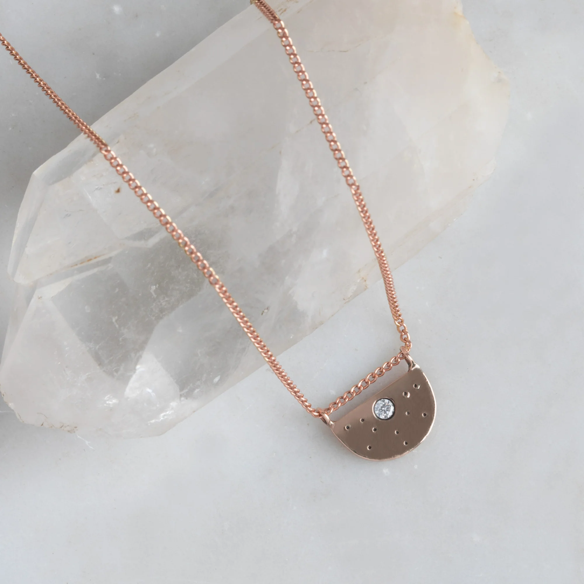 The White Diamond Half Moon Stardust Necklace | Yellow, Rose or Sterling Silver - Image 3