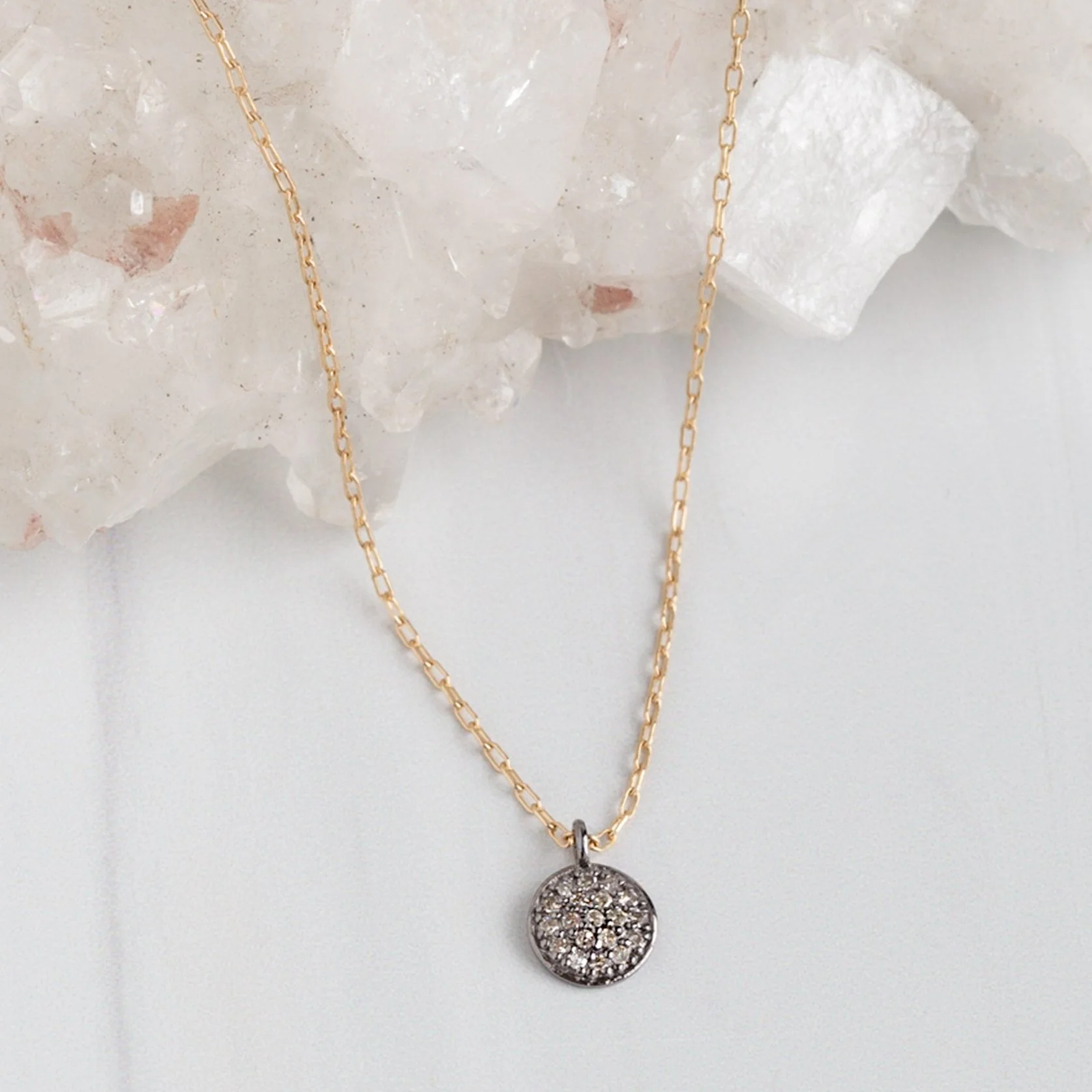 The White Diamond Pavé Disc Necklace | Yellow Gold or Sterling Silver