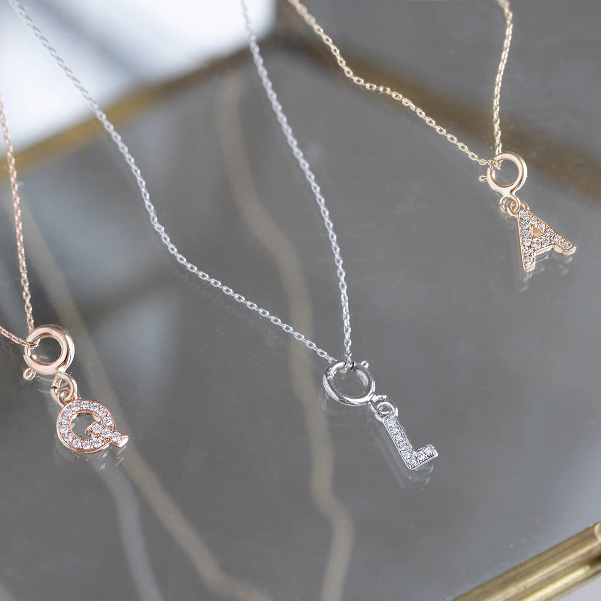 The White Diamond Pavé Letter Charm | Yellow, Rose or White Gold