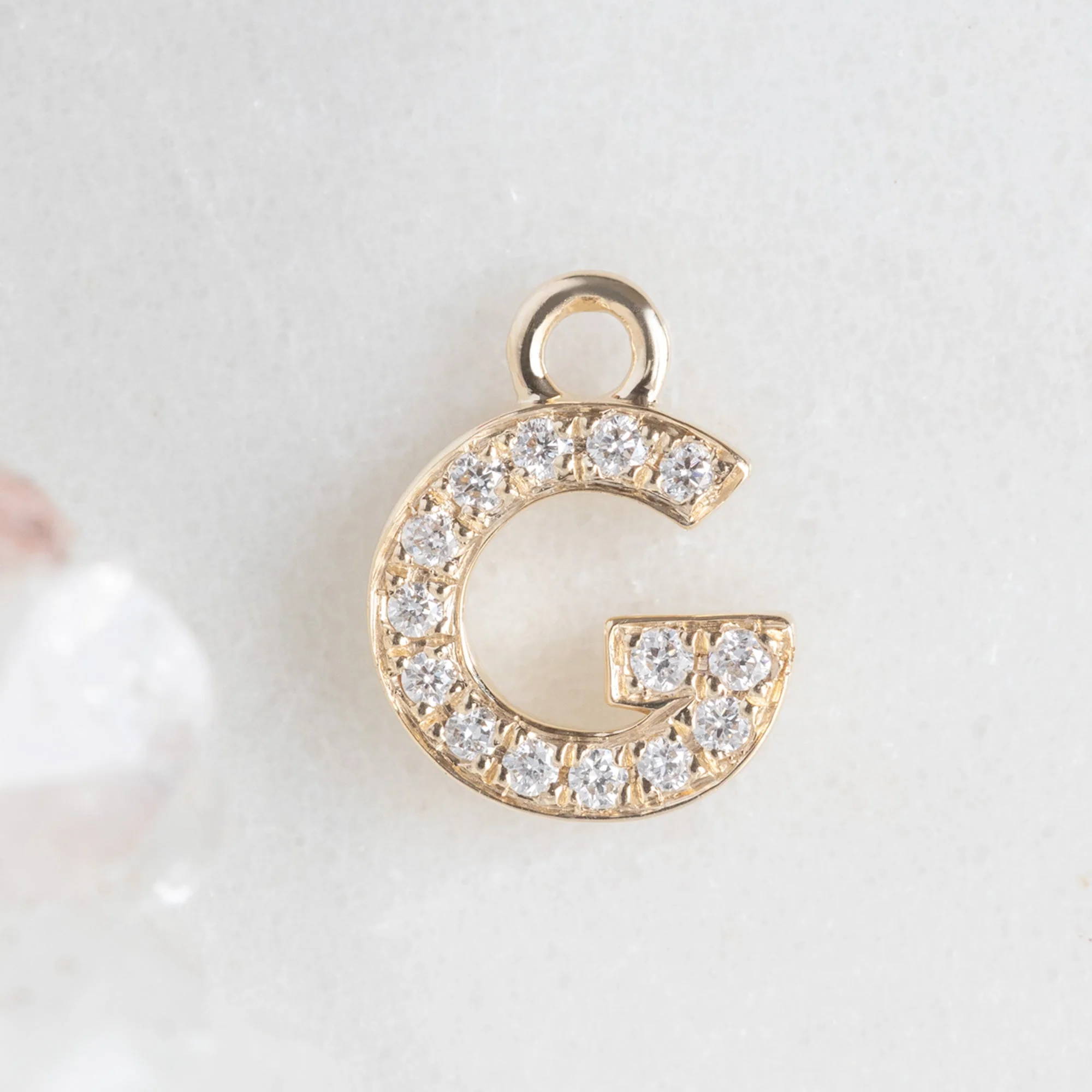 The White Diamond Pavé Letter Charm | Yellow, Rose or White Gold - Image 10