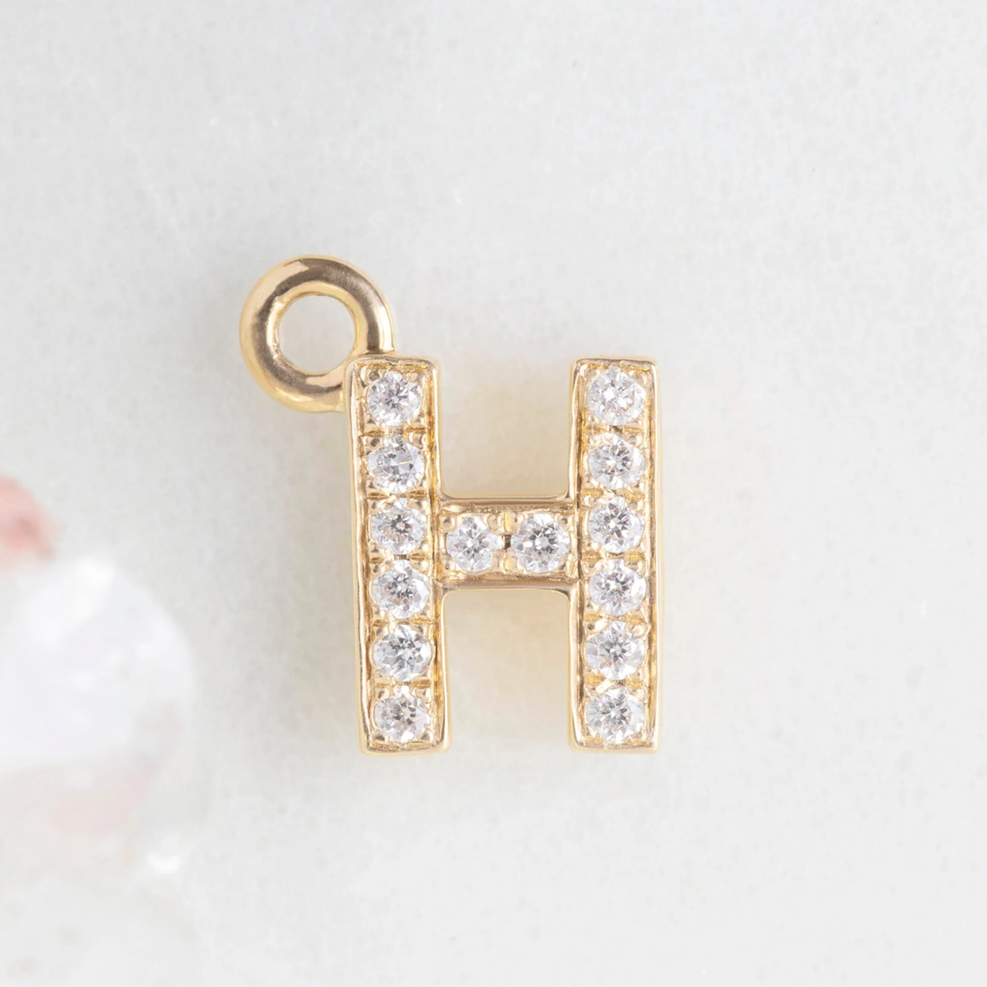 The White Diamond Pavé Letter Charm | Yellow, Rose or White Gold - Image 11