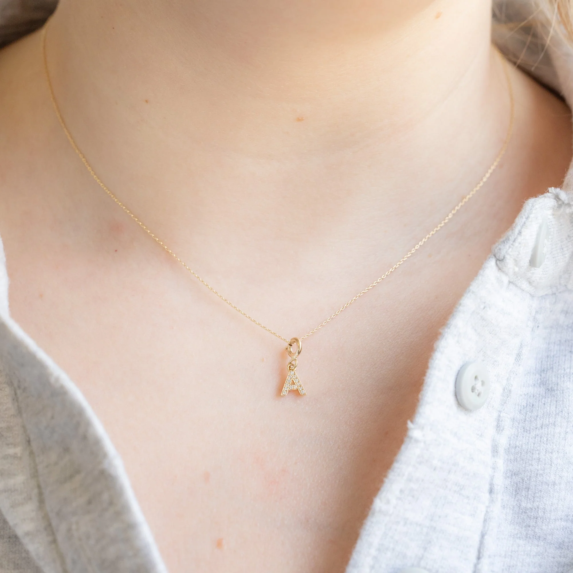 The White Diamond Pavé Letter Charm | Yellow, Rose or White Gold - Image 2