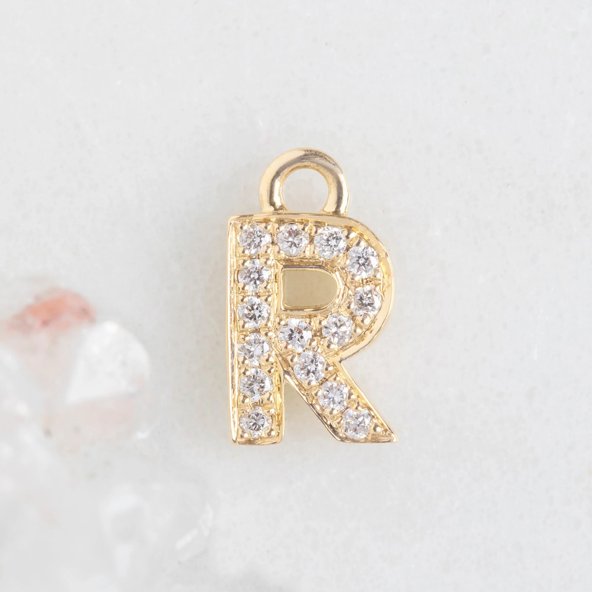 The White Diamond Pavé Letter Charm | Yellow, Rose or White Gold - Image 21