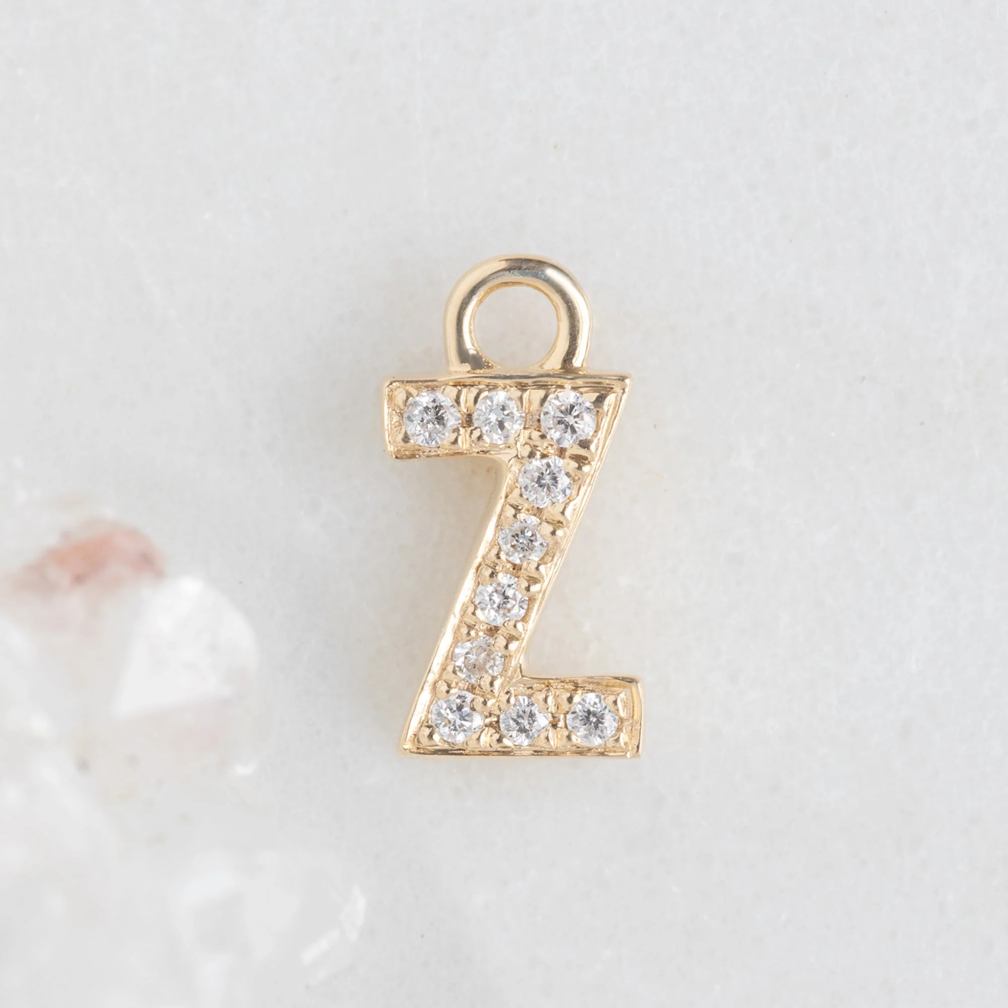 The White Diamond Pavé Letter Charm | Yellow, Rose or White Gold - Image 29