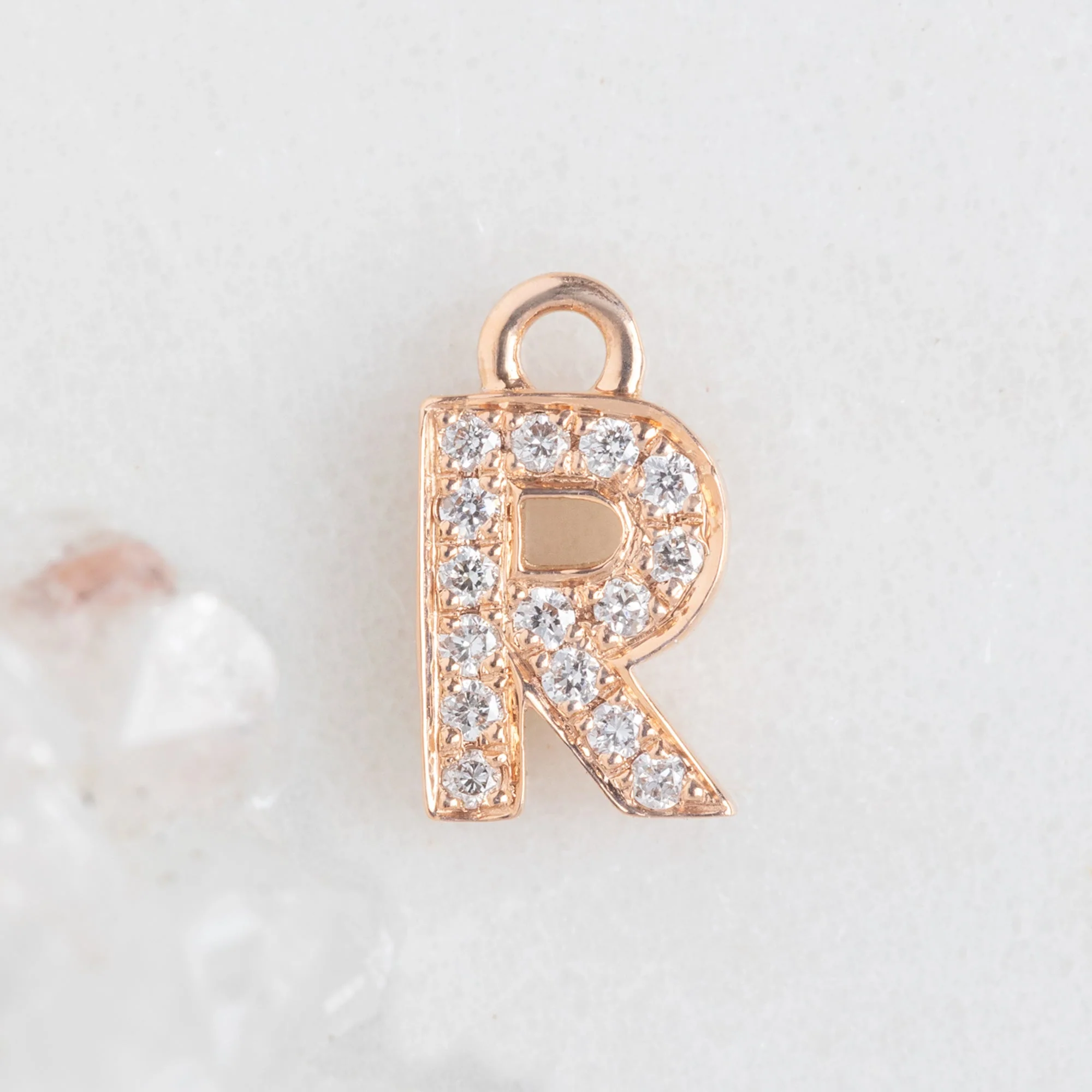 The White Diamond Pavé Letter Charm | Yellow, Rose or White Gold - Image 48