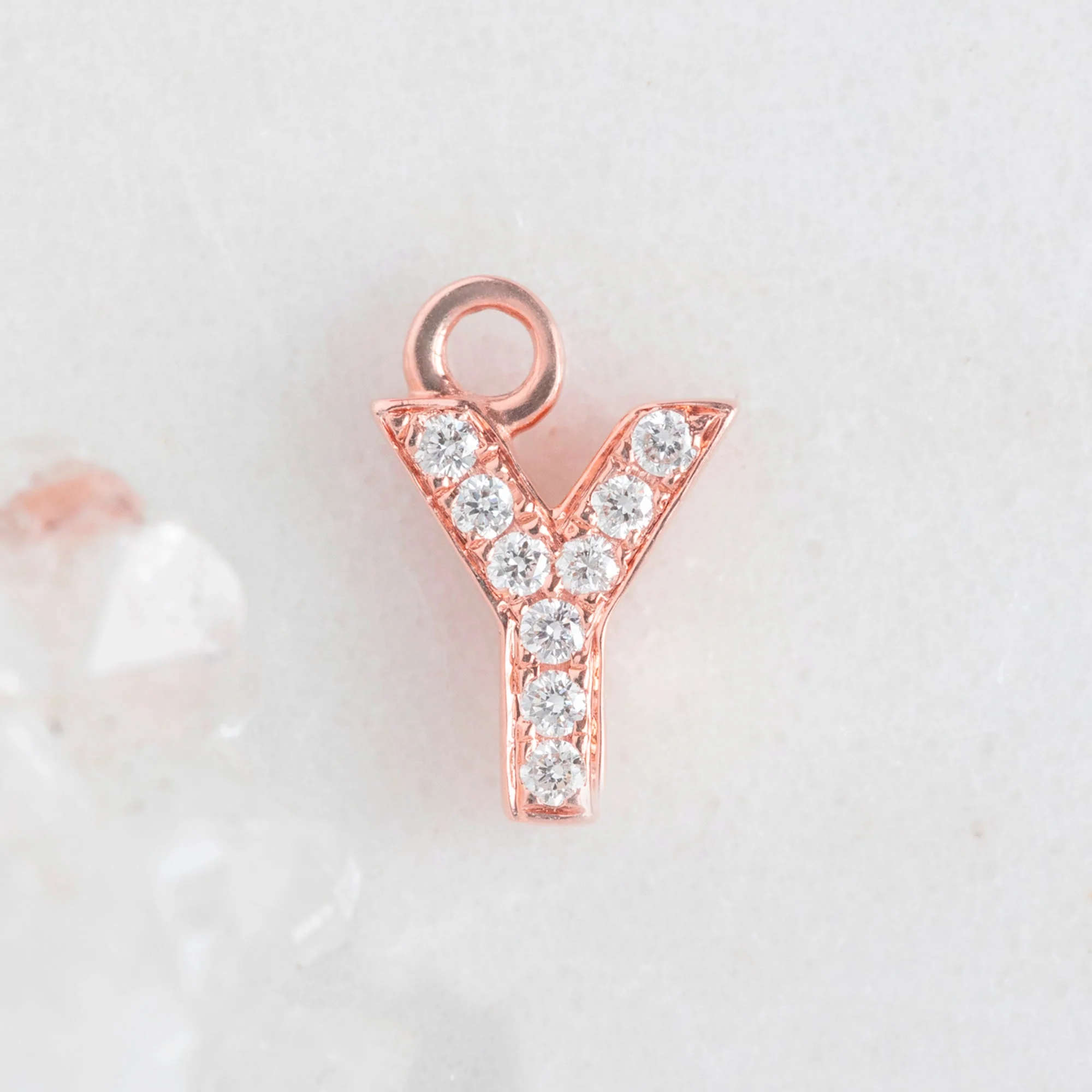 The White Diamond Pavé Letter Charm | Yellow, Rose or White Gold - Image 54