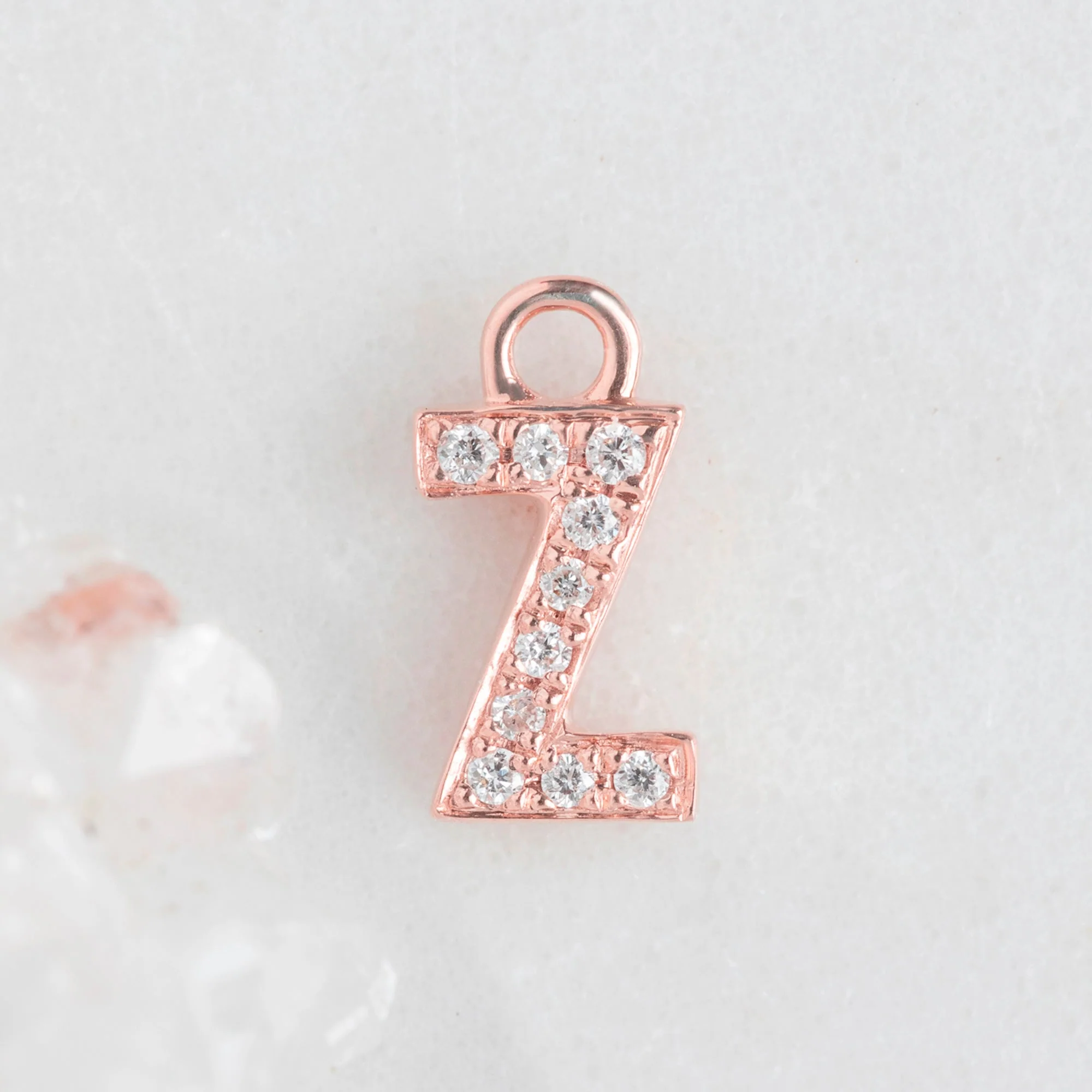 The White Diamond Pavé Letter Charm | Yellow, Rose or White Gold - Image 55