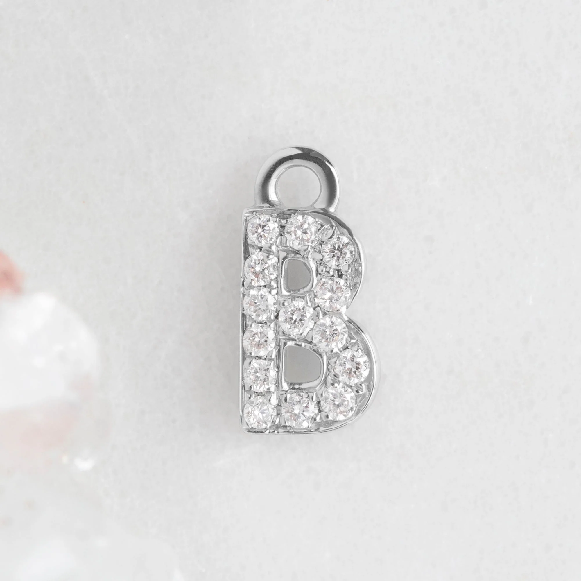 The White Diamond Pavé Letter Charm | Yellow, Rose or White Gold - Image 57