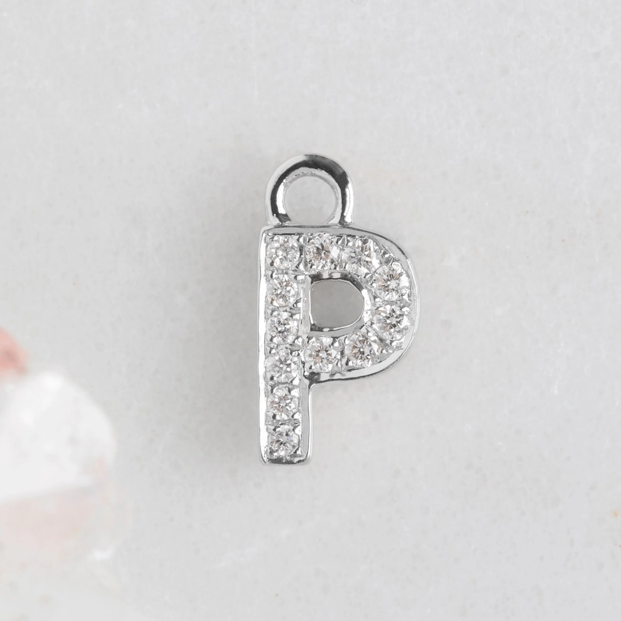The White Diamond Pavé Letter Charm | Yellow, Rose or White Gold - Image 71