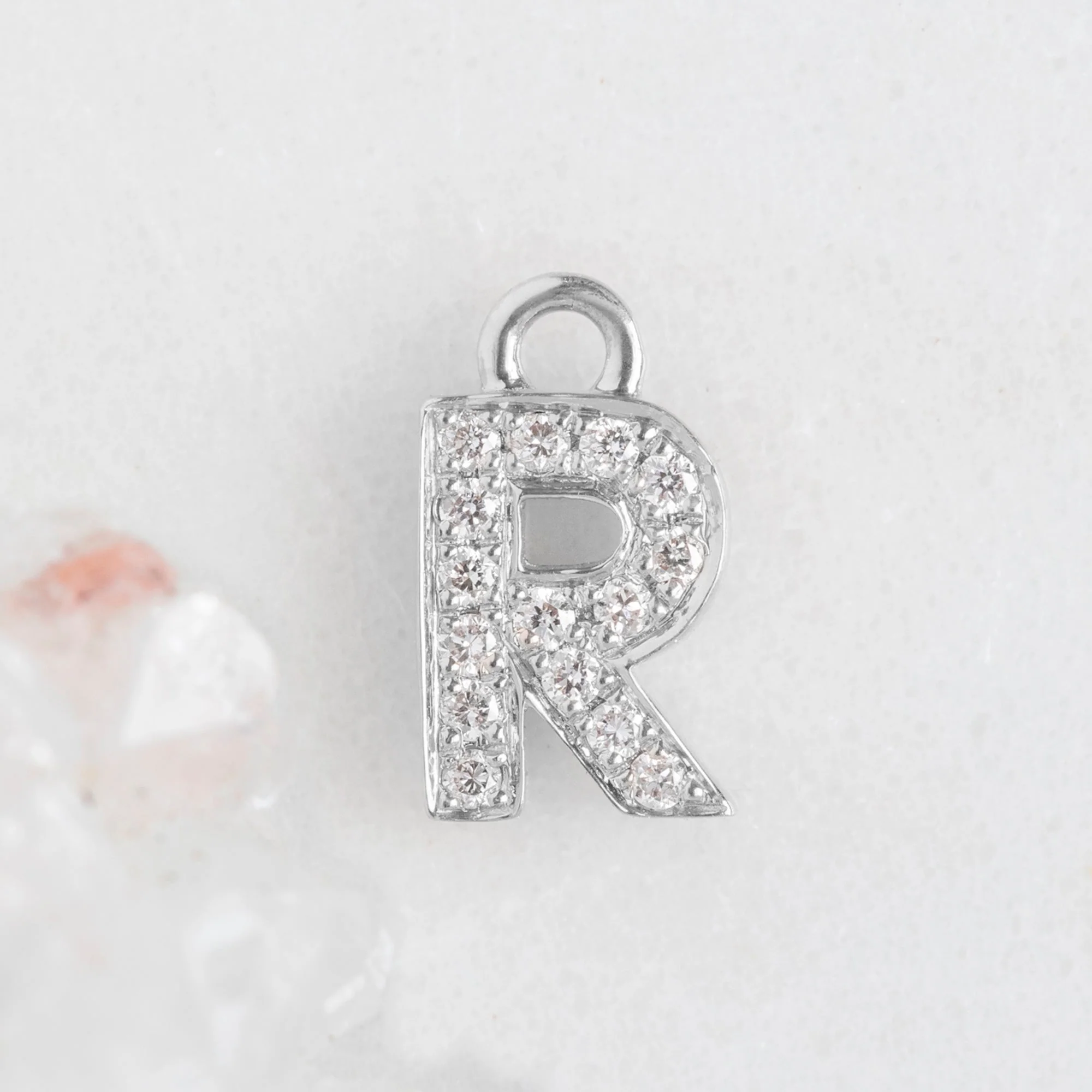 The White Diamond Pavé Letter Charm | Yellow, Rose or White Gold - Image 73