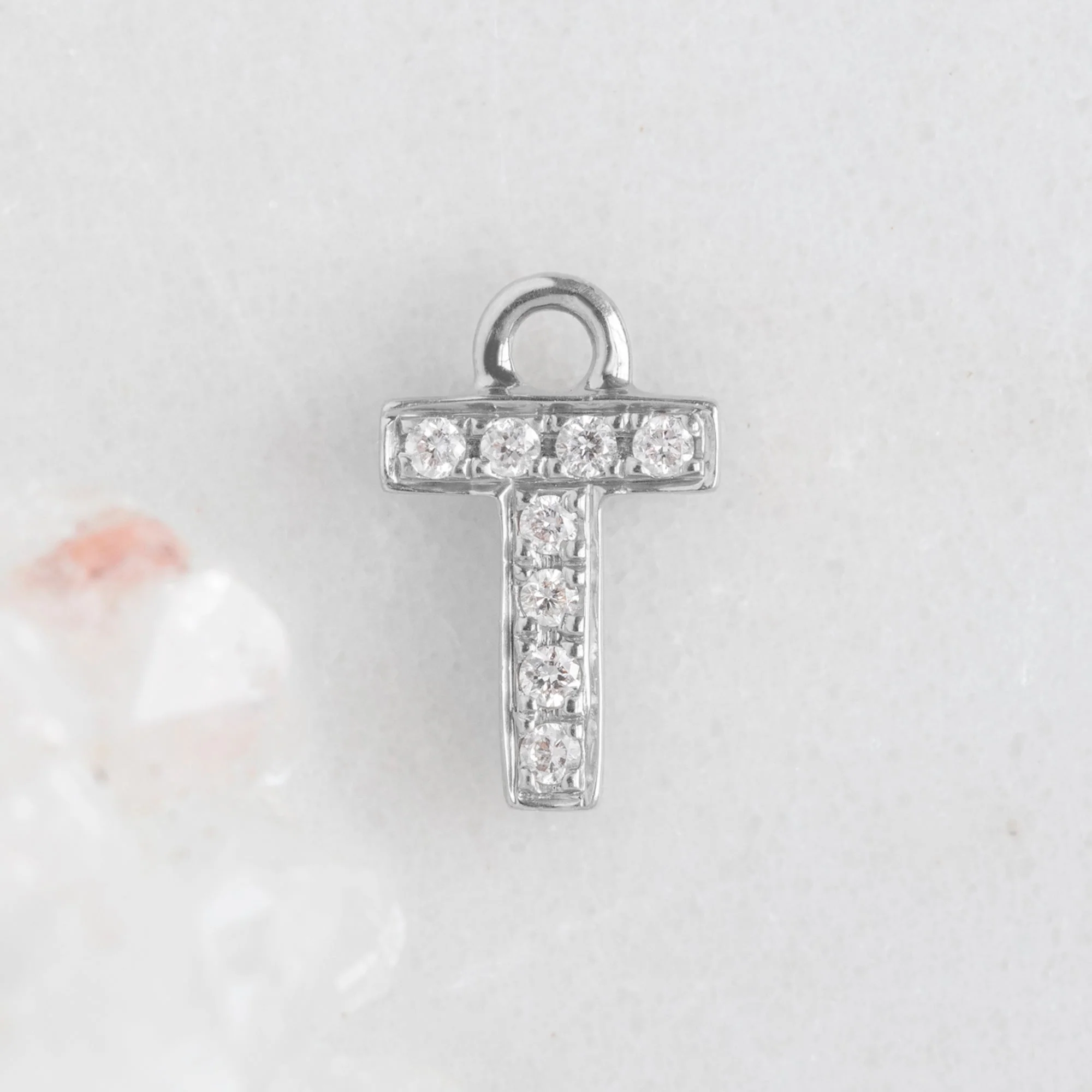 The White Diamond Pavé Letter Charm | Yellow, Rose or White Gold - Image 75