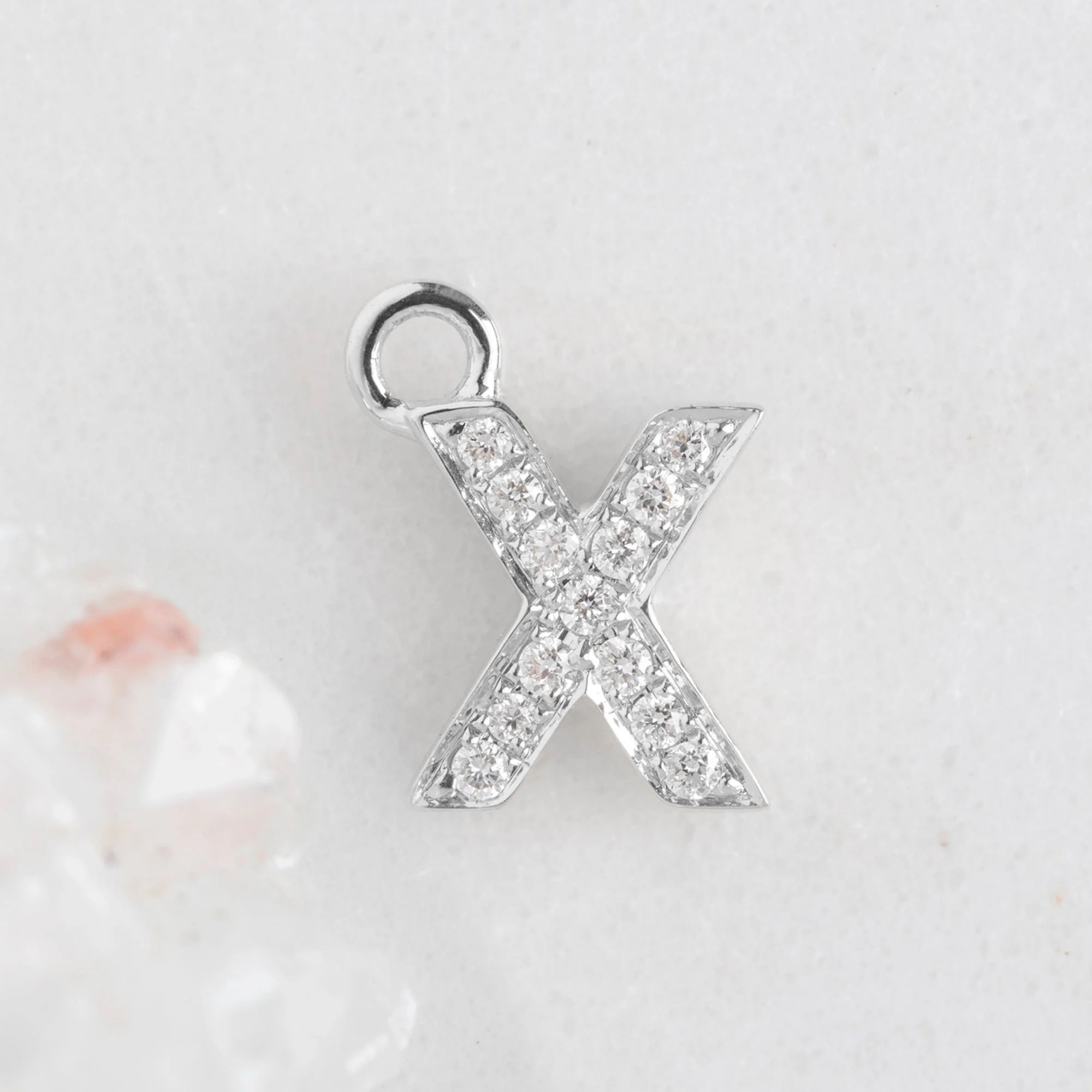 The White Diamond Pavé Letter Charm | Yellow, Rose or White Gold - Image 79