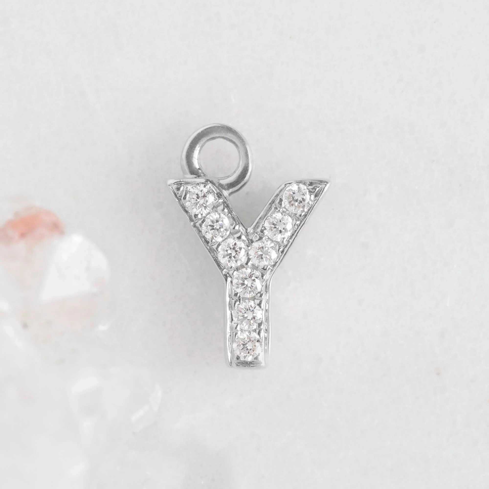 The White Diamond Pavé Letter Charm | Yellow, Rose or White Gold - Image 80