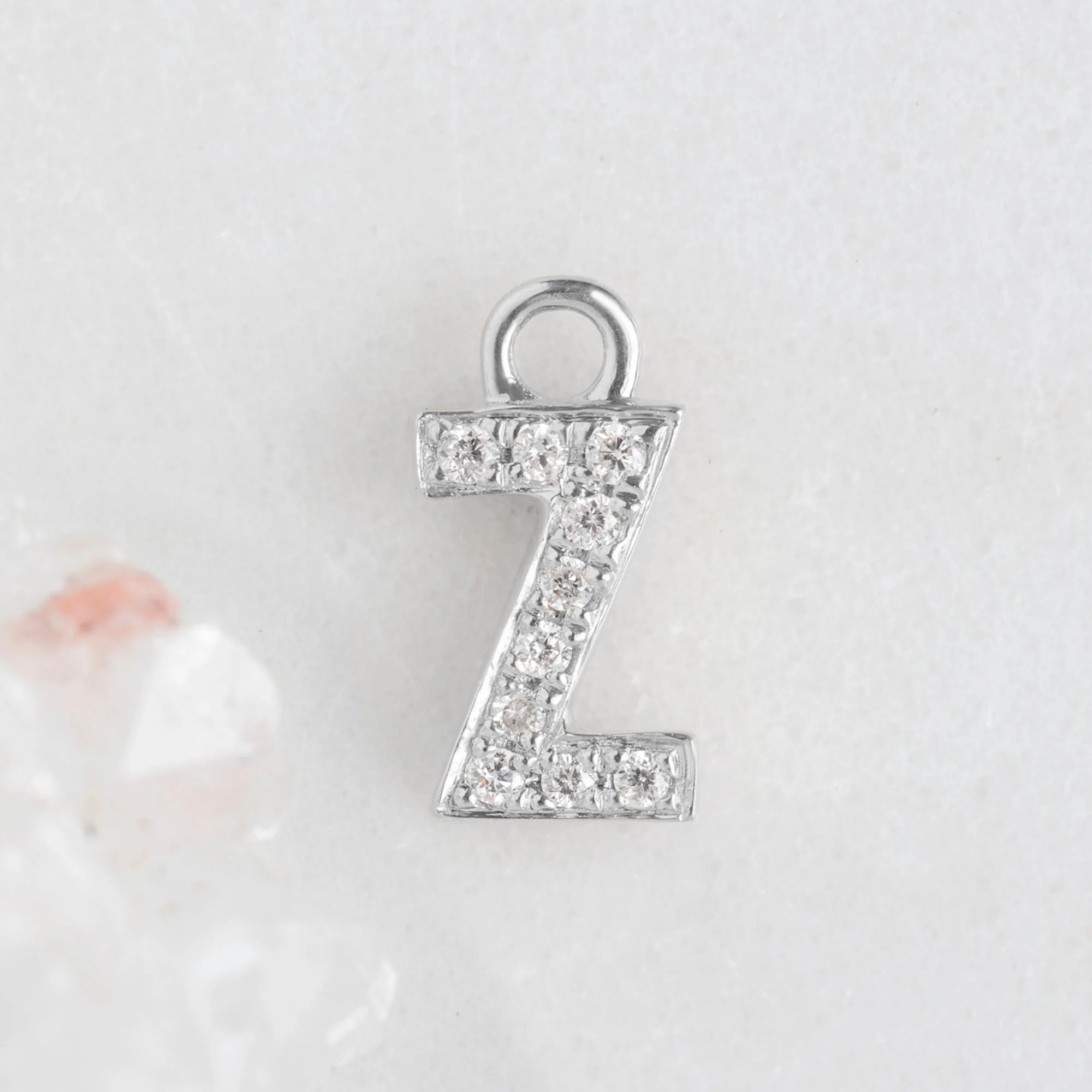 The White Diamond Pavé Letter Charm | Yellow, Rose or White Gold - Image 81