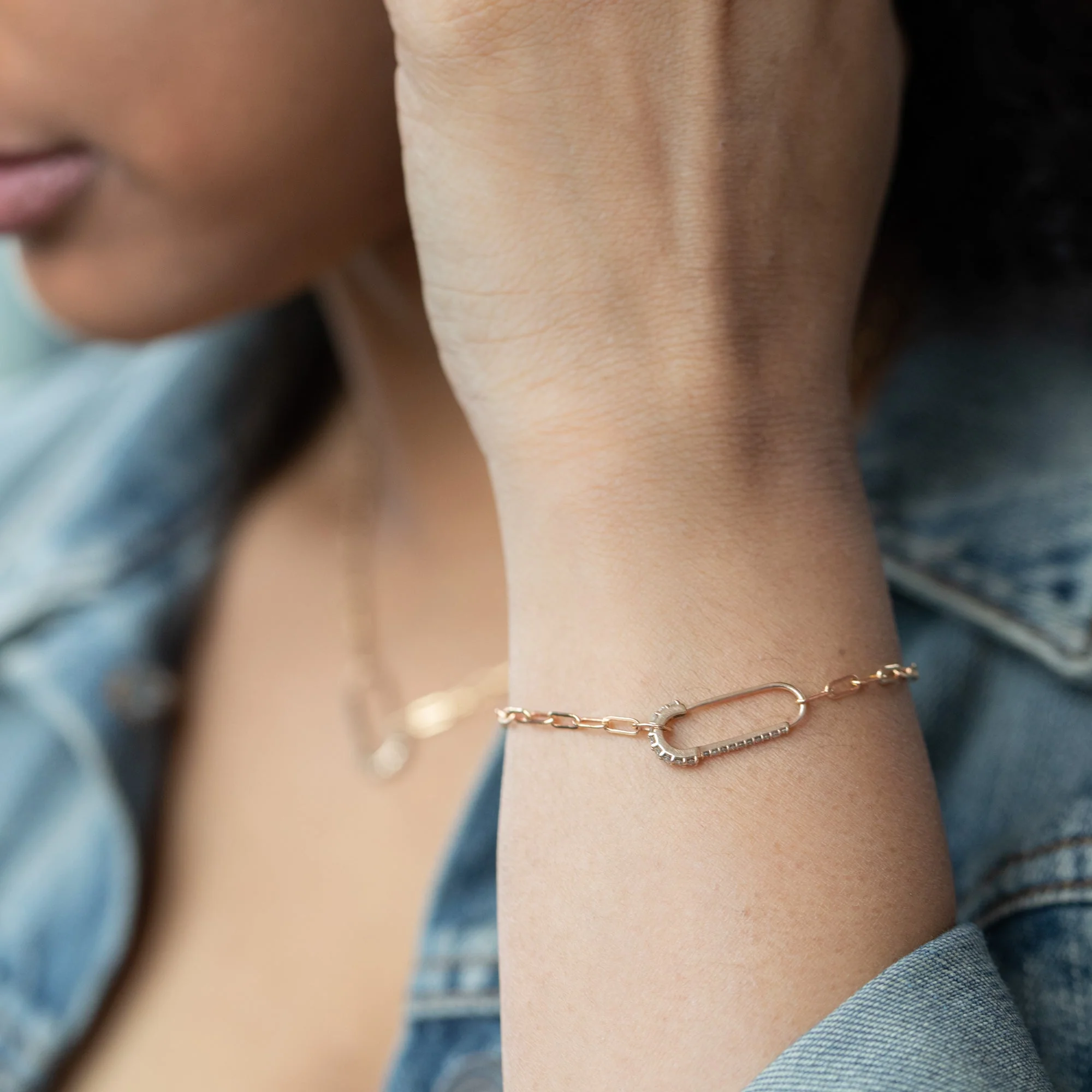 The White Diamond Pavé Pin Bracelet | Rose Gold or Sterling Silver - Image 2