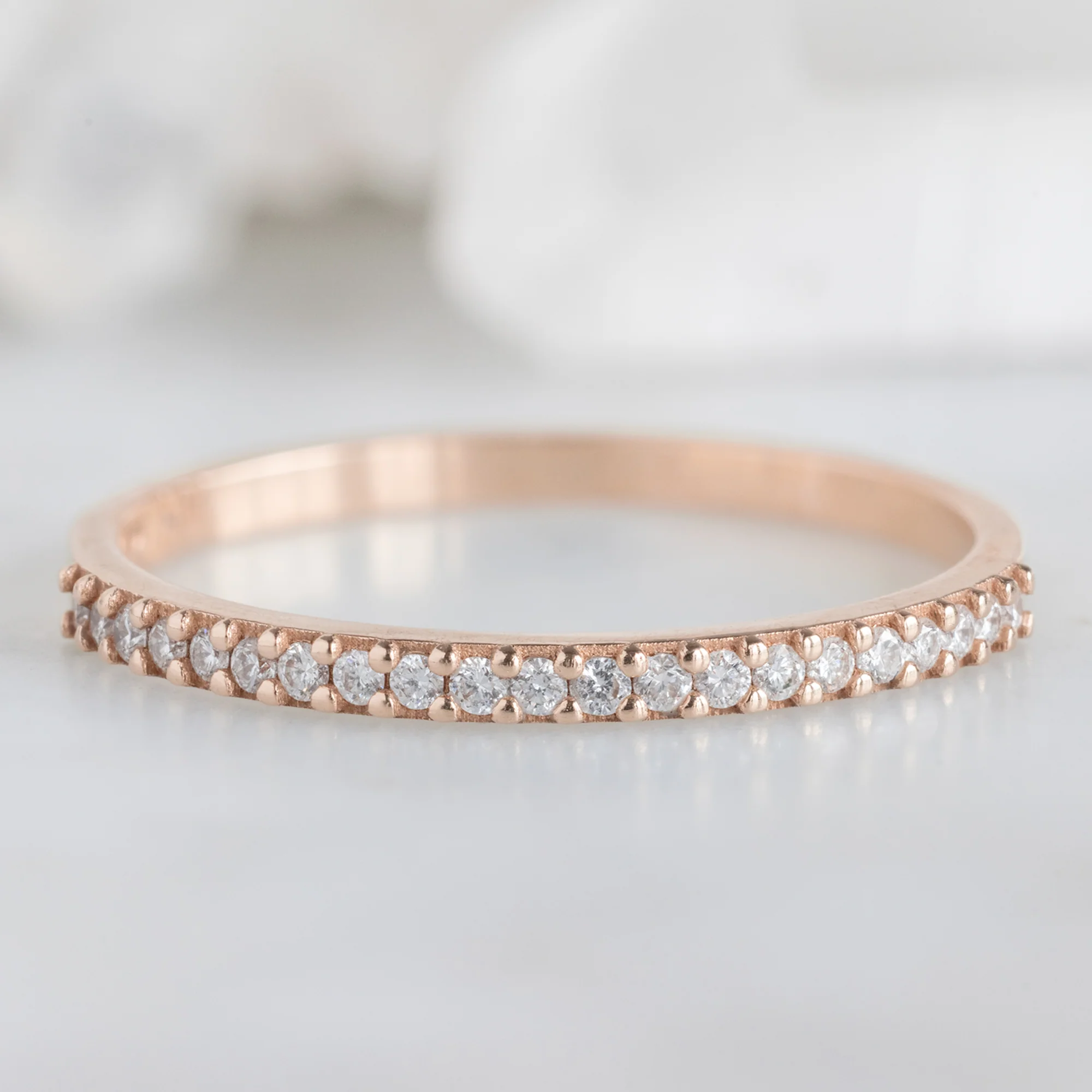 The White Diamond Pavé Wedding Band | Yellow, Rose or White Gold - Image 3