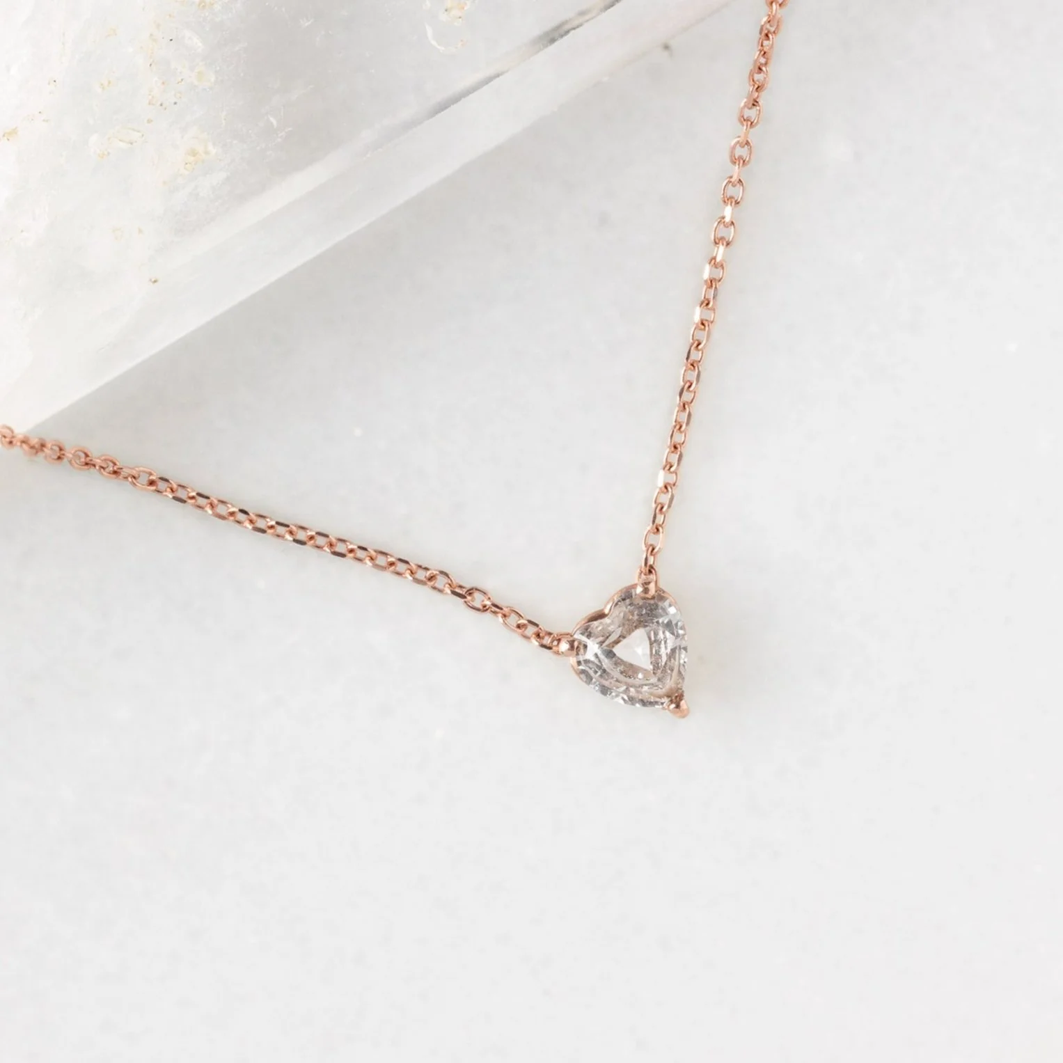 The White Sapphire Gemstone Heart Necklace | Yellow, Rose or White Gold