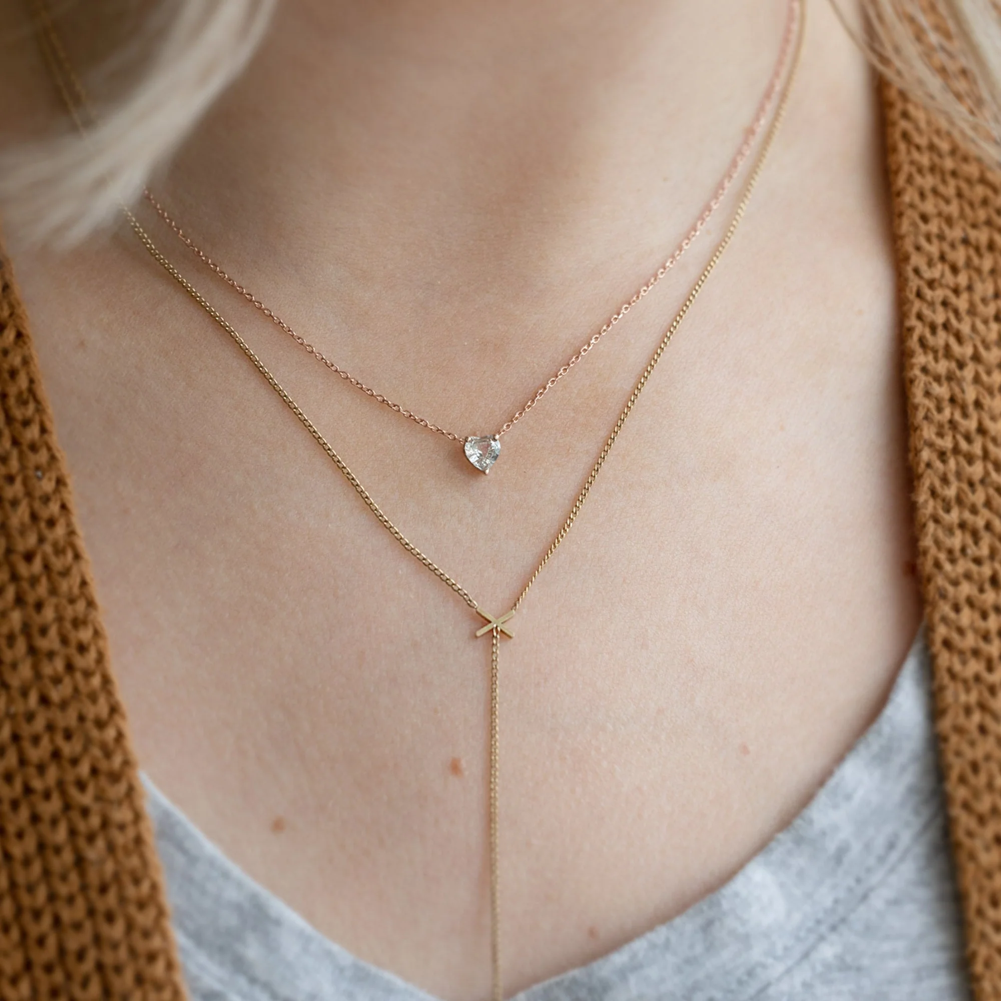 The White Sapphire Gemstone Heart Necklace | Yellow, Rose or White Gold - Image 3