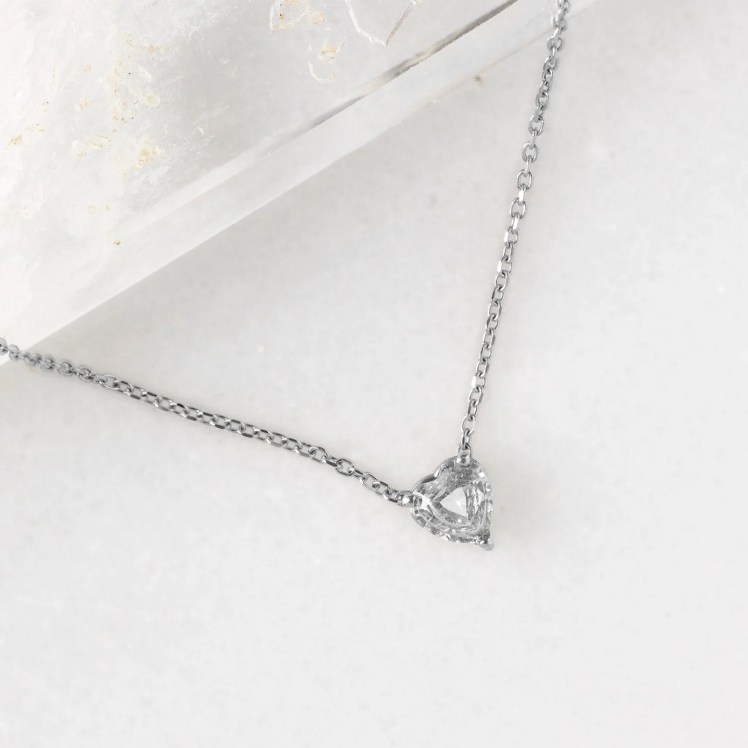The White Sapphire Gemstone Heart Necklace | Yellow, Rose or White Gold - Image 4