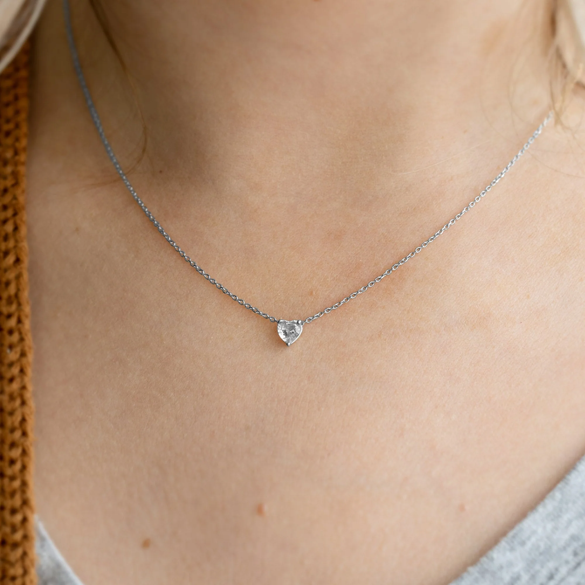 The White Sapphire Gemstone Heart Necklace | Yellow, Rose or White Gold - Image 5