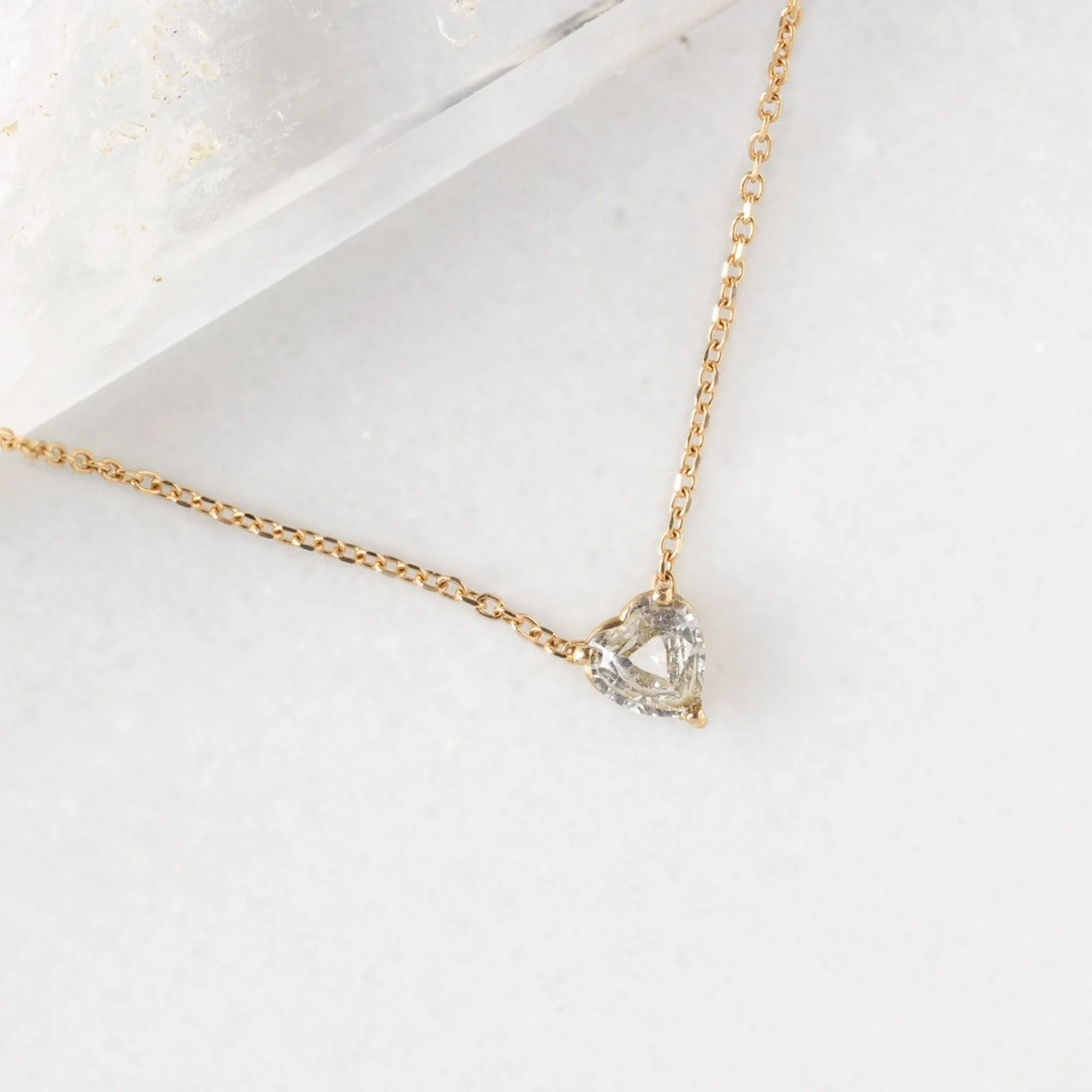 The White Sapphire Gemstone Heart Necklace | Yellow, Rose or White Gold - Image 7