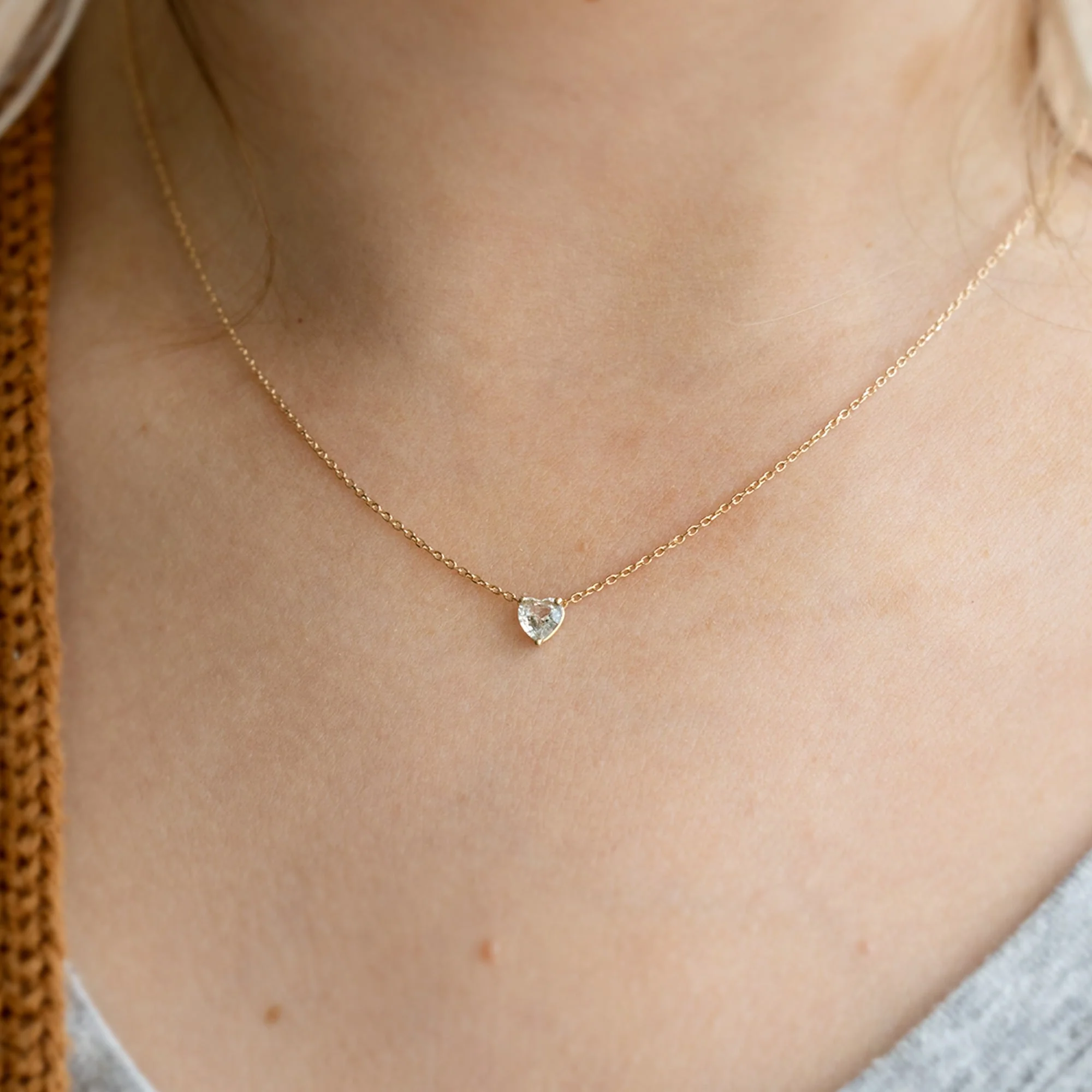 The White Sapphire Gemstone Heart Necklace | Yellow, Rose or White Gold - Image 8