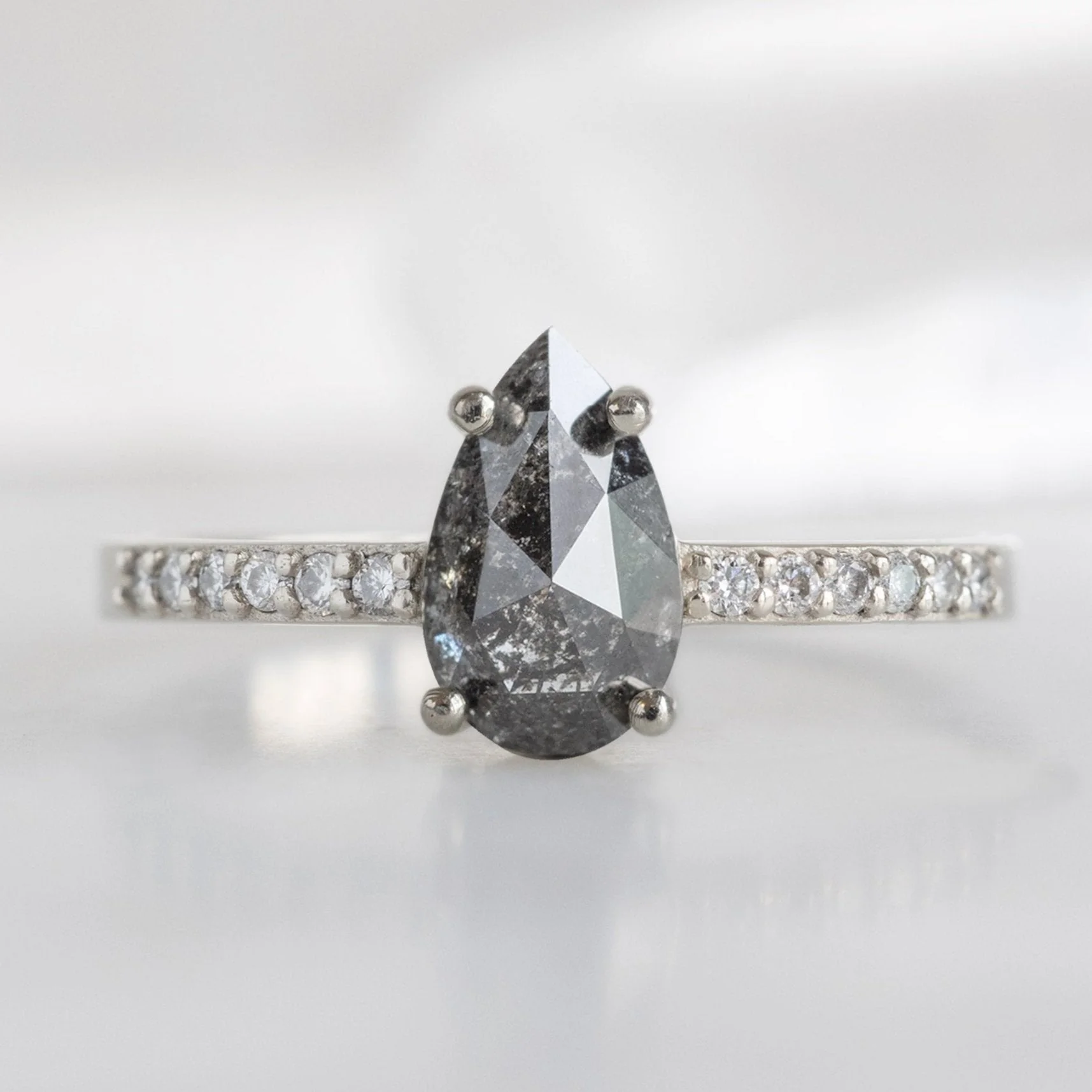 The Willow Ring | 0.64ct Pear Black Diamond in 14K White Gold