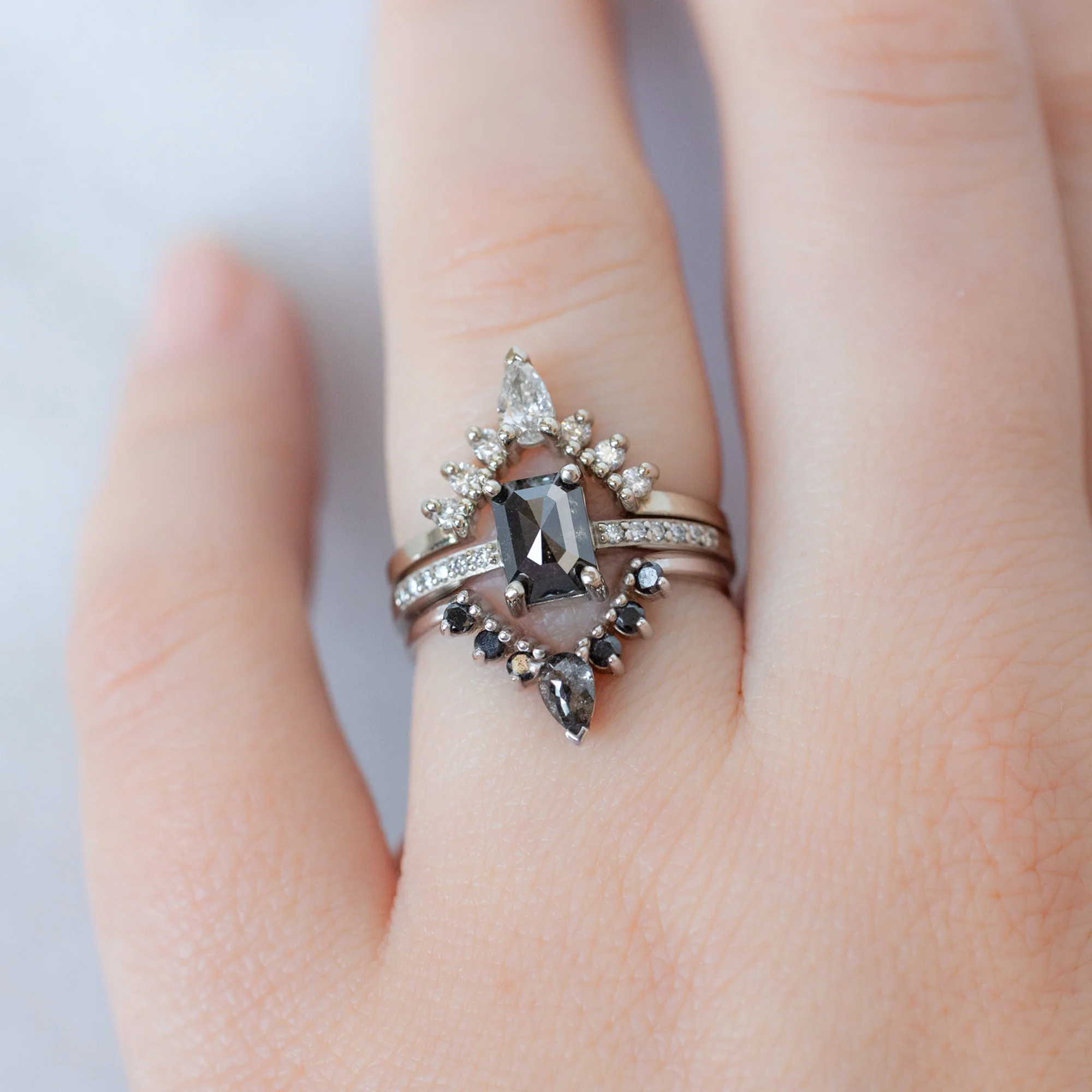 The Willow Ring | 1.05ct Emerald Cut Black Diamond in 14K White Gold - Image 2