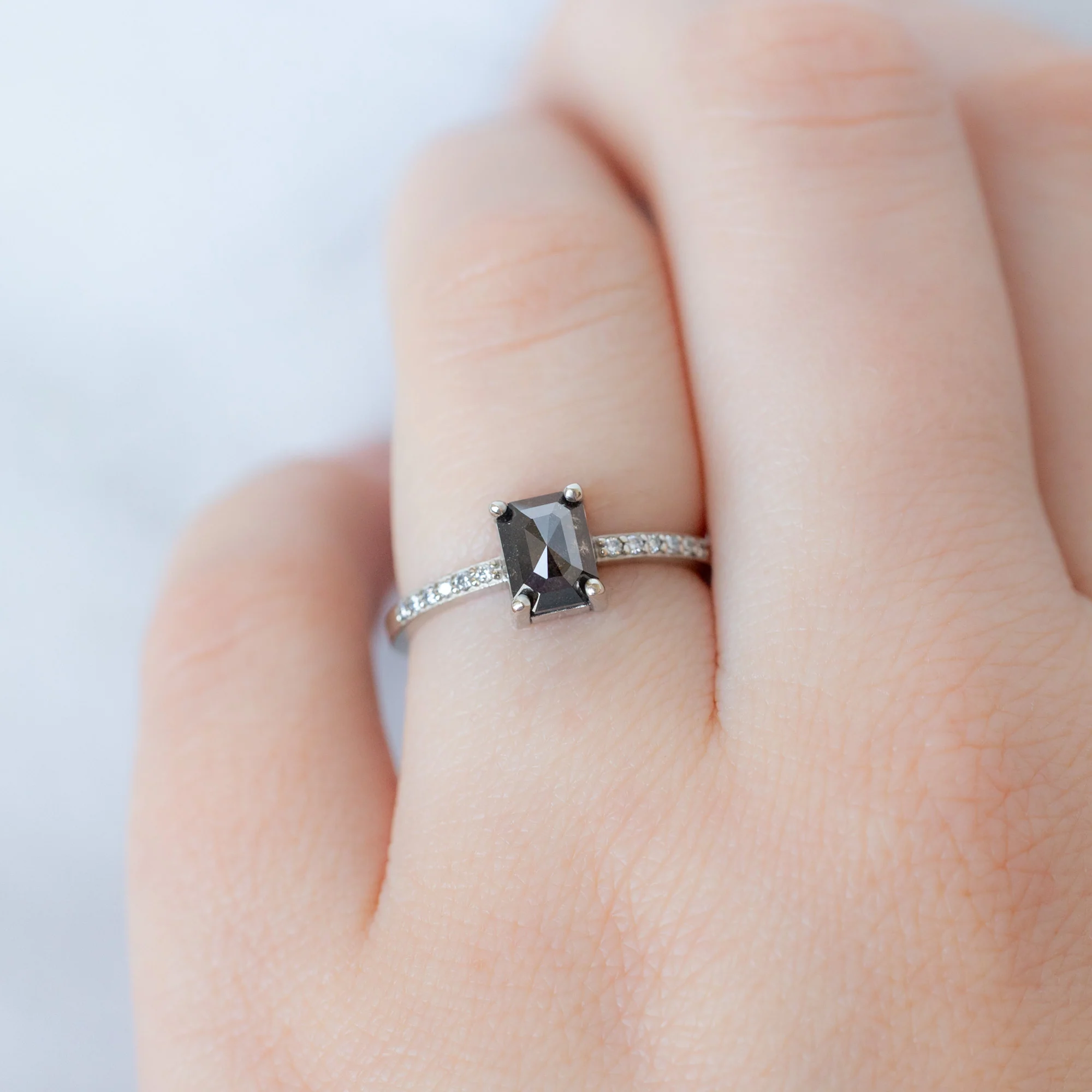 The Willow Ring | 1.05ct Emerald Cut Black Diamond in 14K White Gold - Image 5