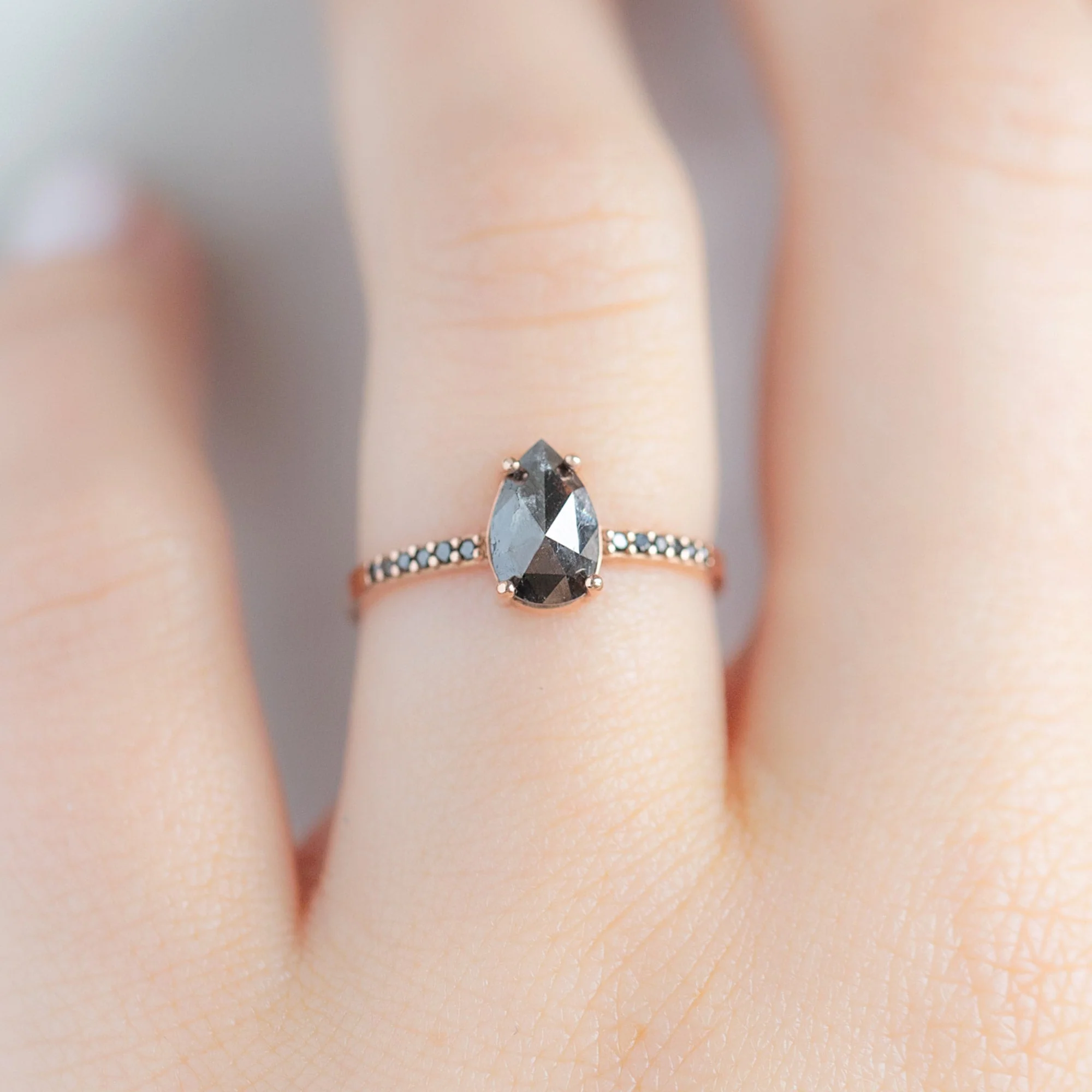The Willow Ring | 1.06ct Pear Black Diamond in 14K Rose Gold - Image 2