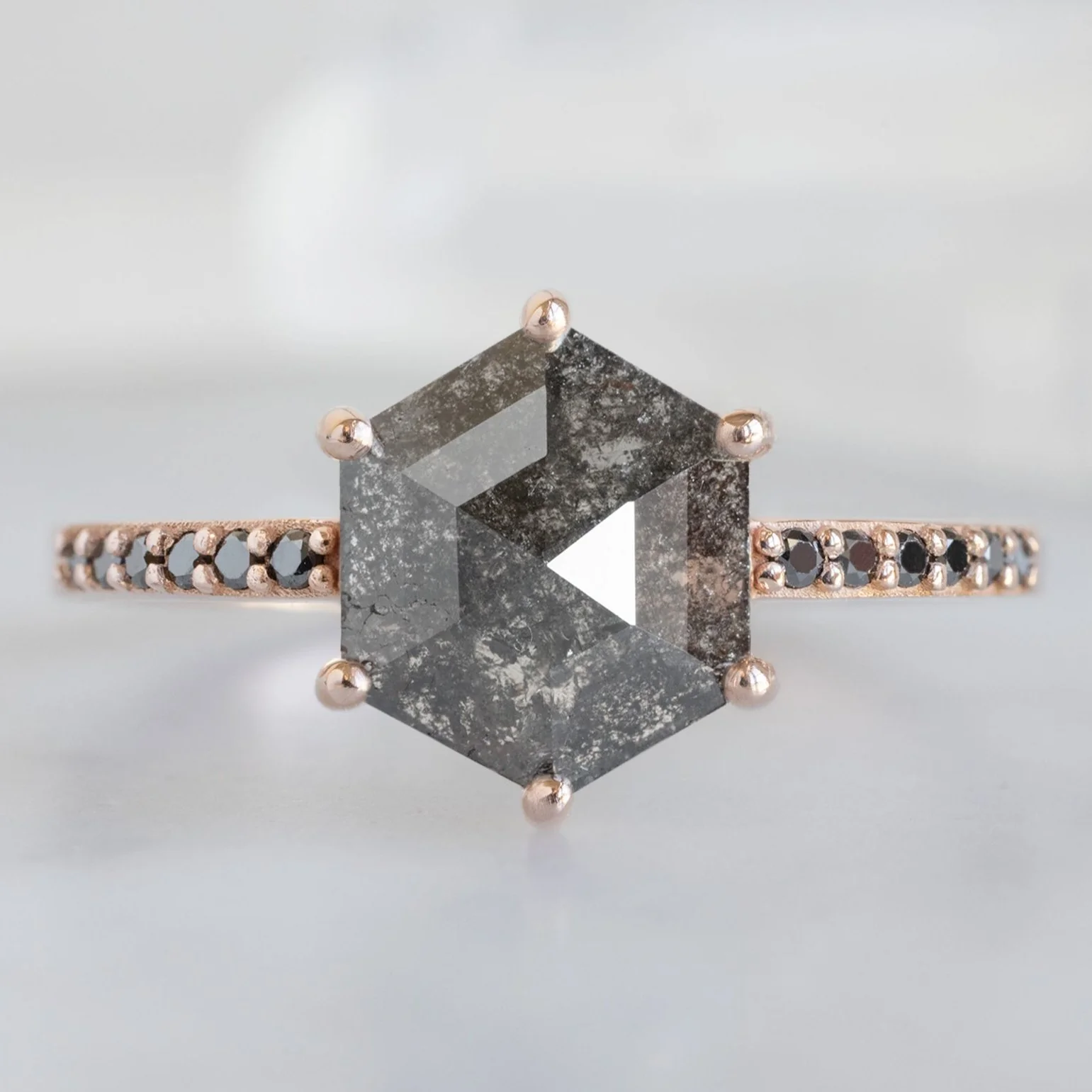 The Willow Ring | 1.08ct Hexagonal Black Diamond in 14K Rose Gold