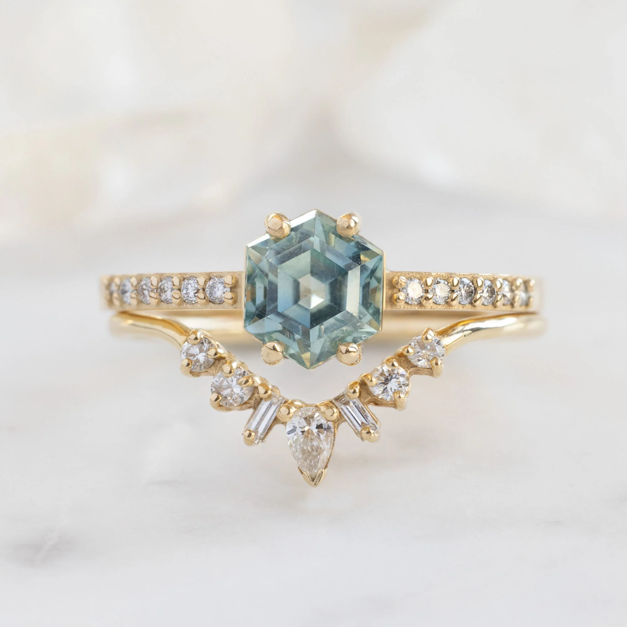 The Willow Ring | 1.09ct Hexagon Montana Sapphire in 14K Yellow Gold - Image 3