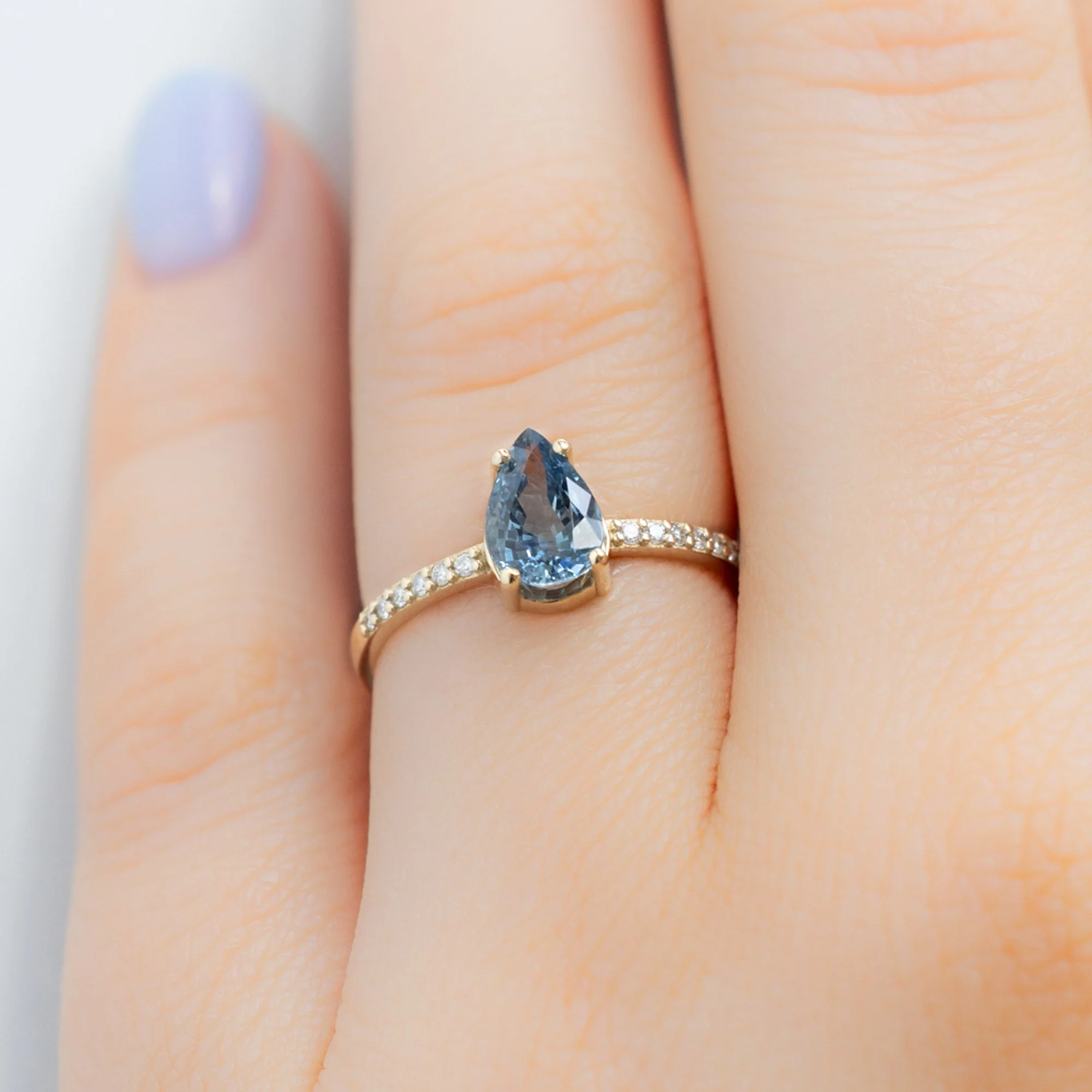 The Willow Ring | 1.18ct Pear Blue Sapphire in 14K Yellow Gold - Image 2