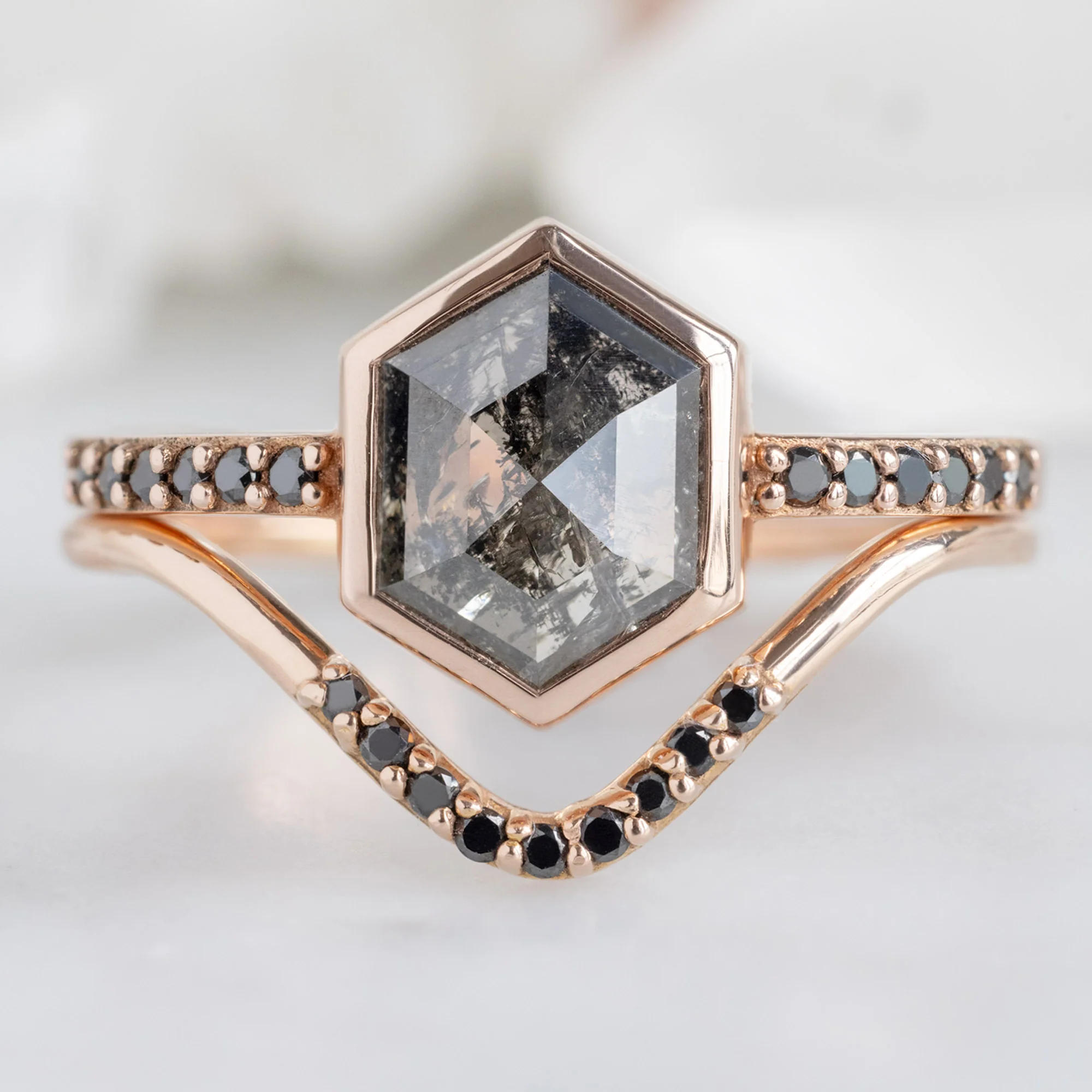 The Willow Ring | 1.19ct Hexagon Black Diamond in 14K Rose Gold - Image 3
