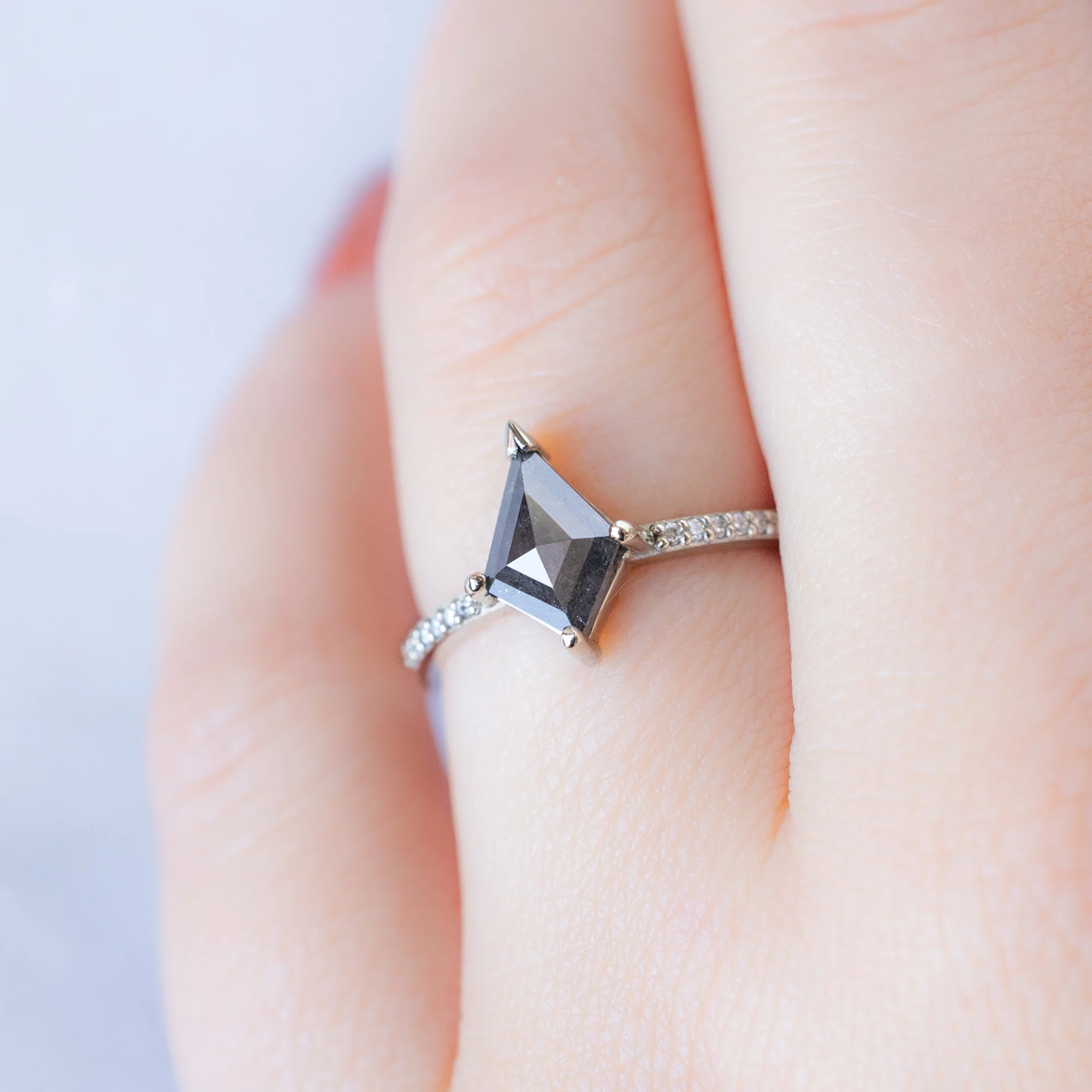 The Willow Ring | 1.19ct Kite Salt and Pepper Diamond in 18K White Gold - Image 5