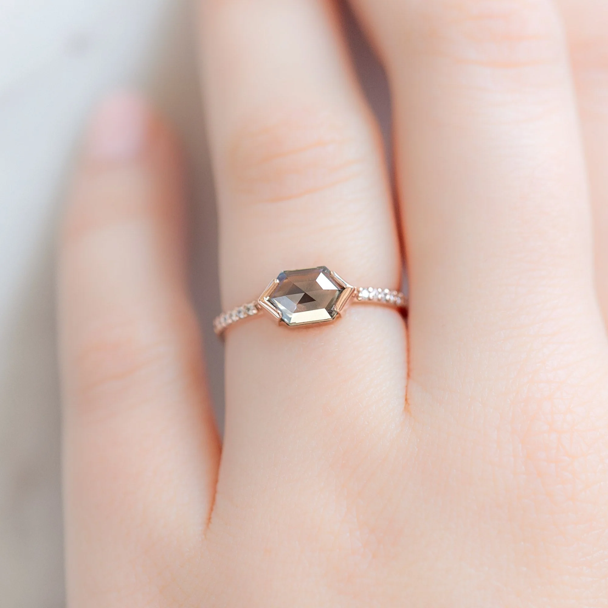 The Willow Ring | 1.26ct Hexagon Salt and Pepper Diamond in 14K Rose Gold - Image 2