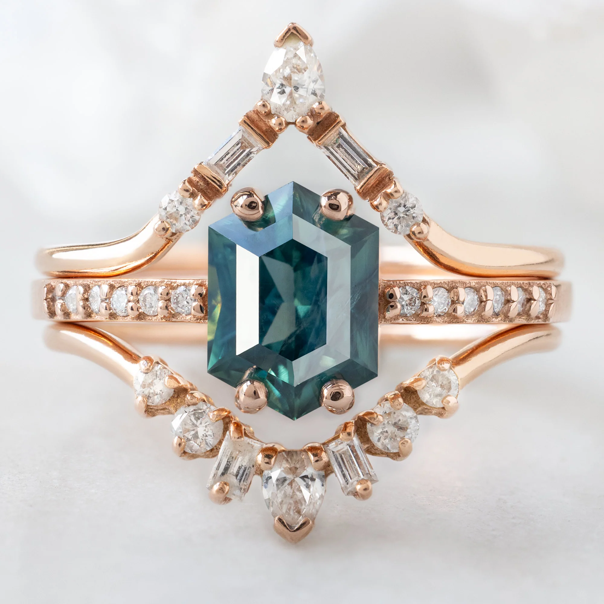 The Willow Ring | 1.28ct Hexagon Teal Sapphire in 14K Rose Gold - Image 2
