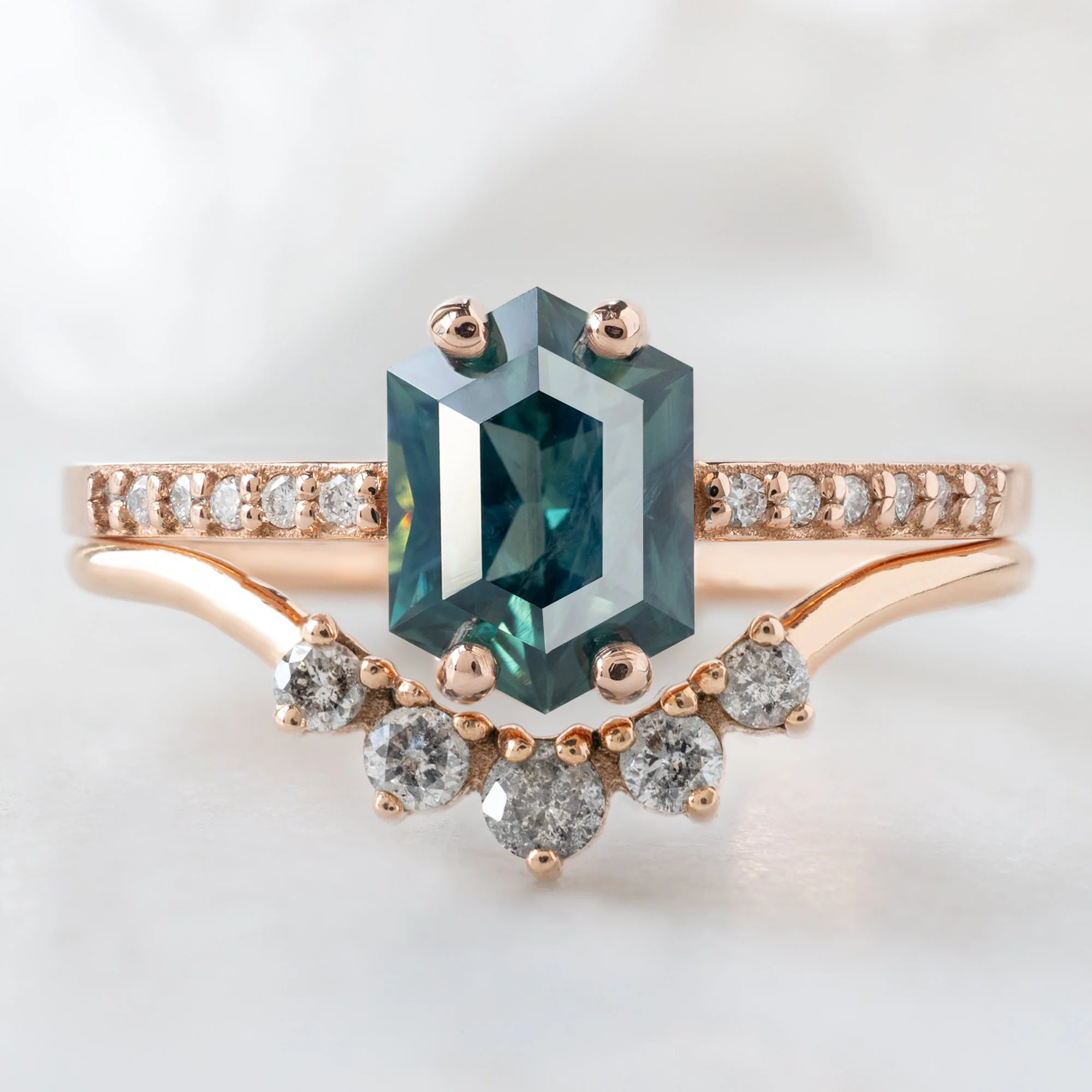 The Willow Ring | 1.28ct Hexagon Teal Sapphire in 14K Rose Gold - Image 3