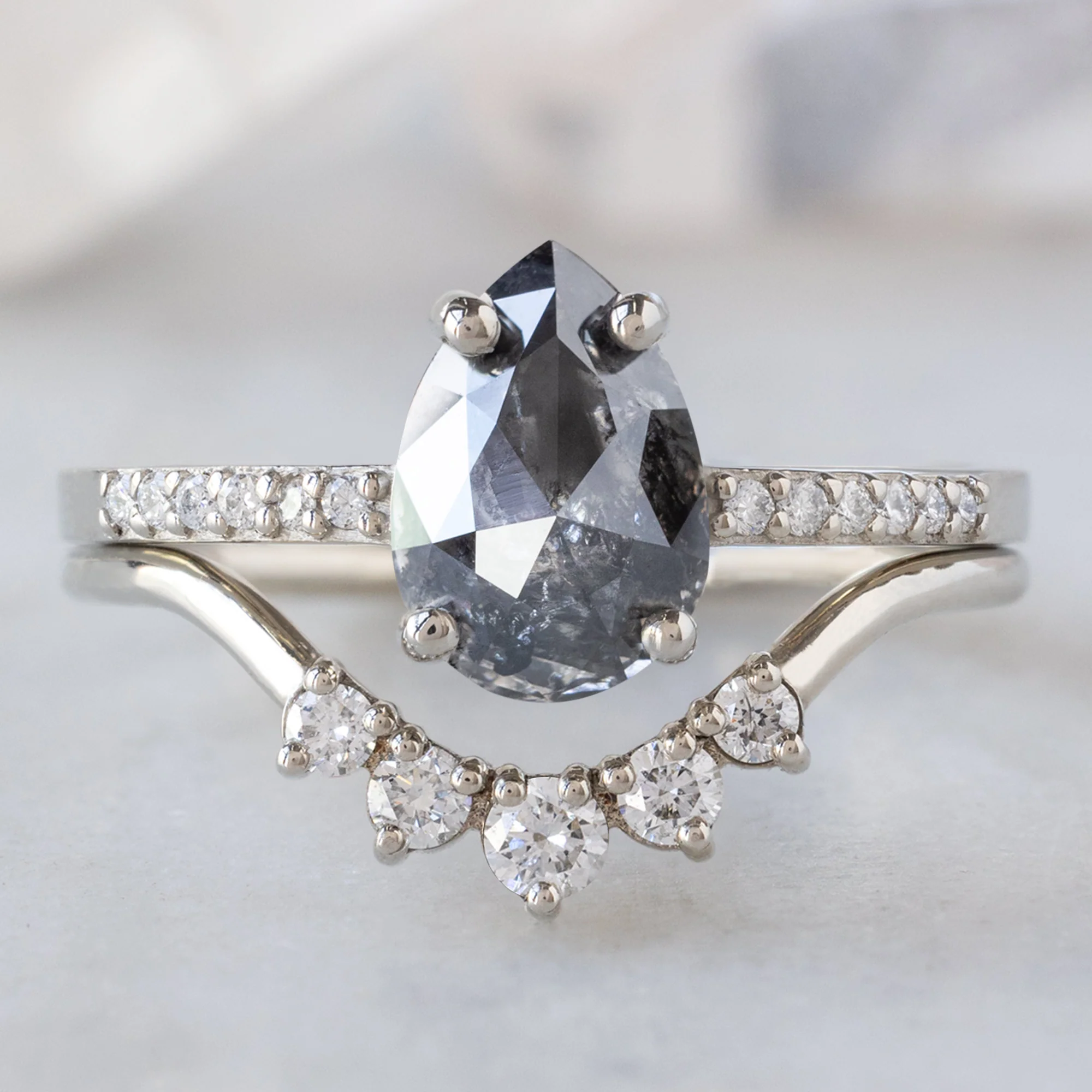 The Willow Ring | 1.32ct Pear Black Diamond in 14K White Gold - Image 3