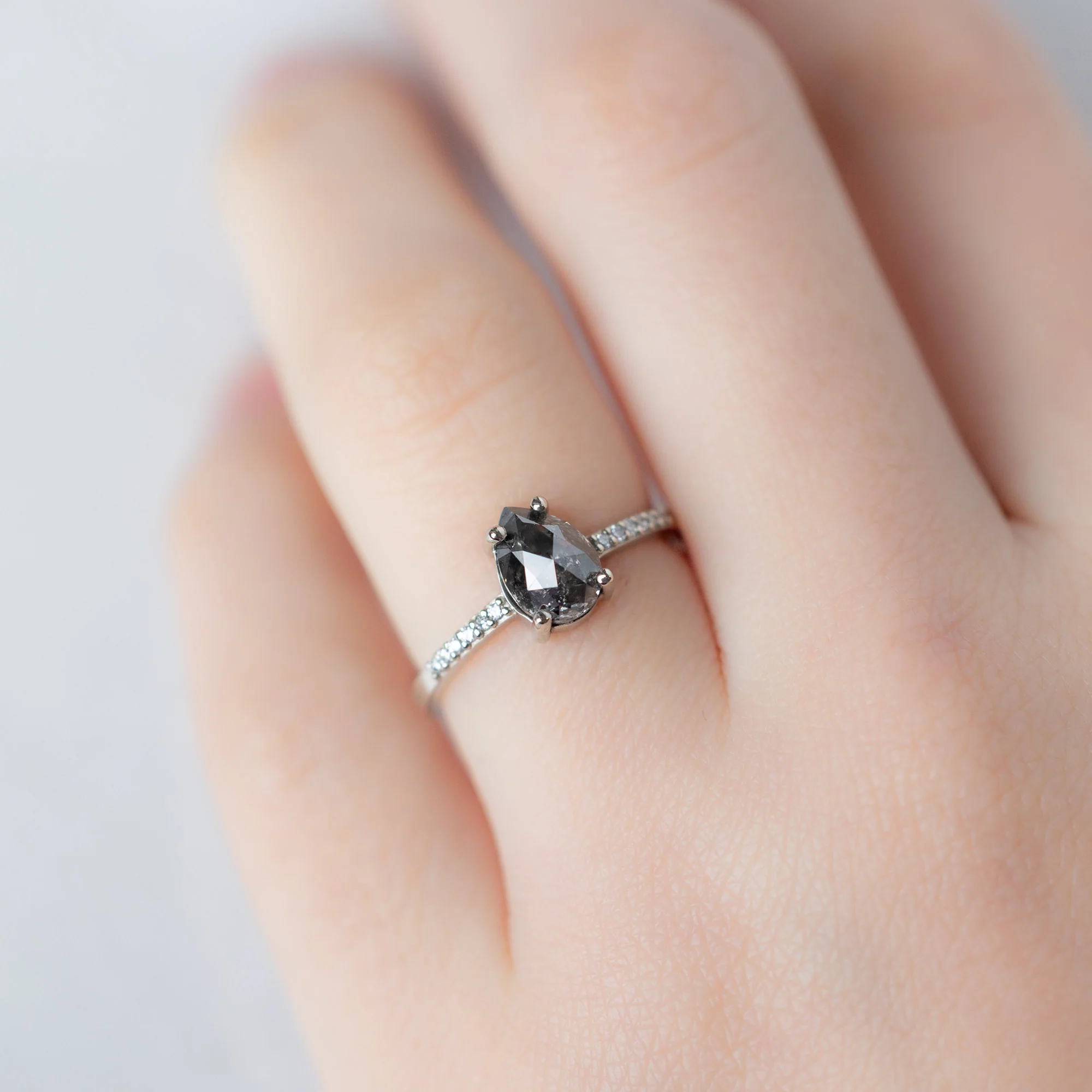 The Willow Ring | 1.32ct Pear Black Diamond in 14K White Gold - Image 5