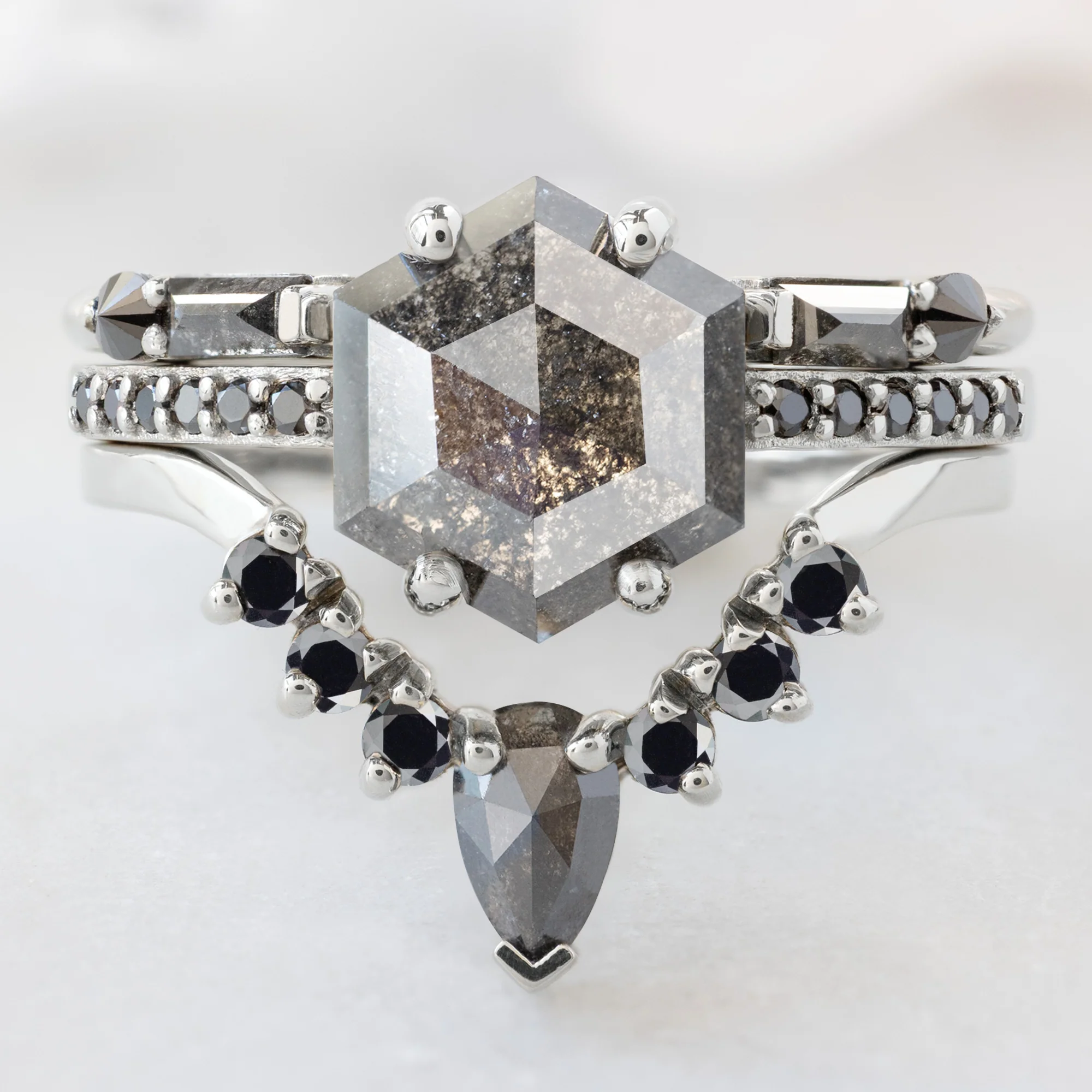 The Willow Ring | 1.34ct Hexagon Black Diamond in 14K White Gold - Image 2